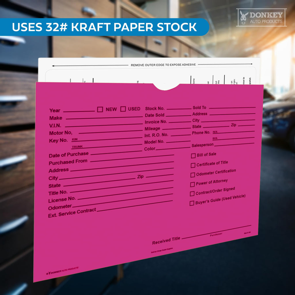 Printed Vehicle Deal Envelopes 9x12 Deal Jackets (100 shrink wrapped) (Blue)