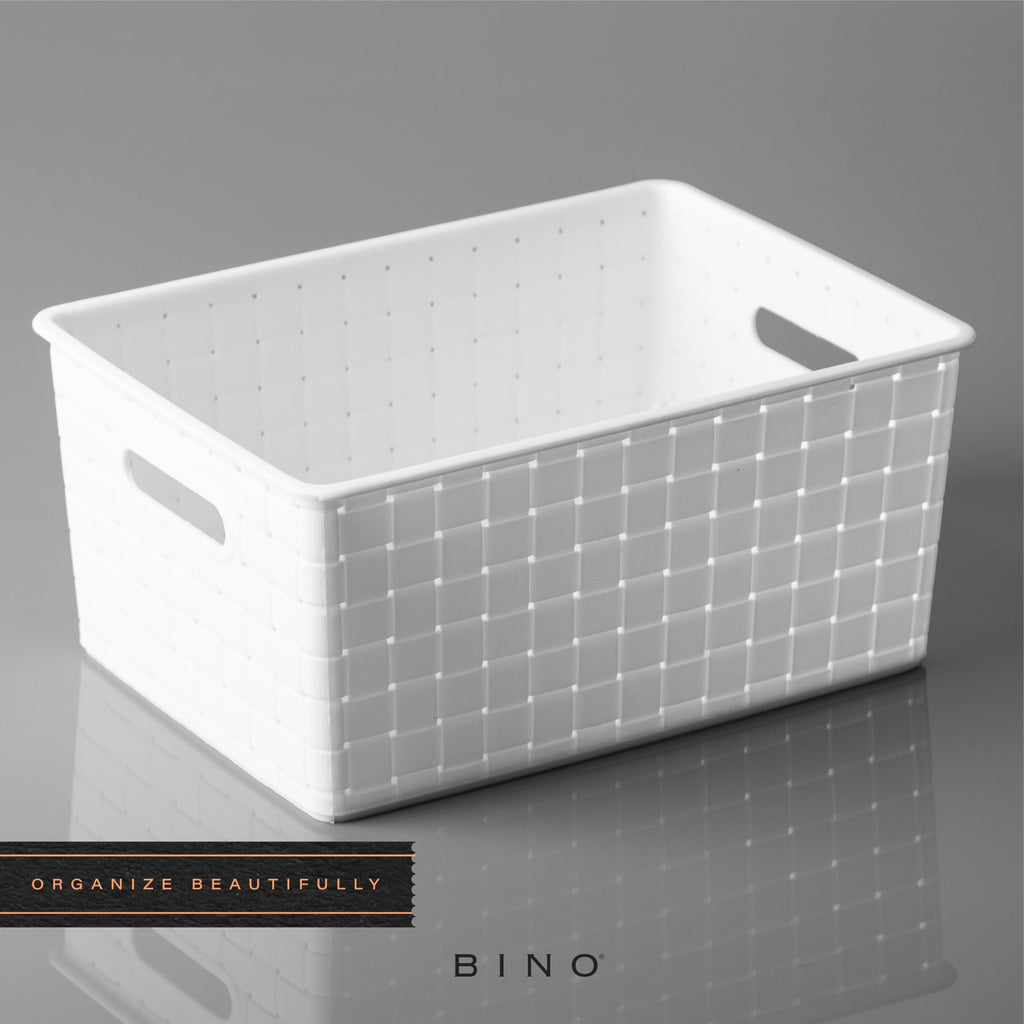BINO Plastic Basket, Small White, 5 Pack - Rectangular Cabinet Organizer, Multi-Use Storage Basket, Drawer and Cabinet-Friendly, Portable, Durable, Space Efficiency, Stock Management