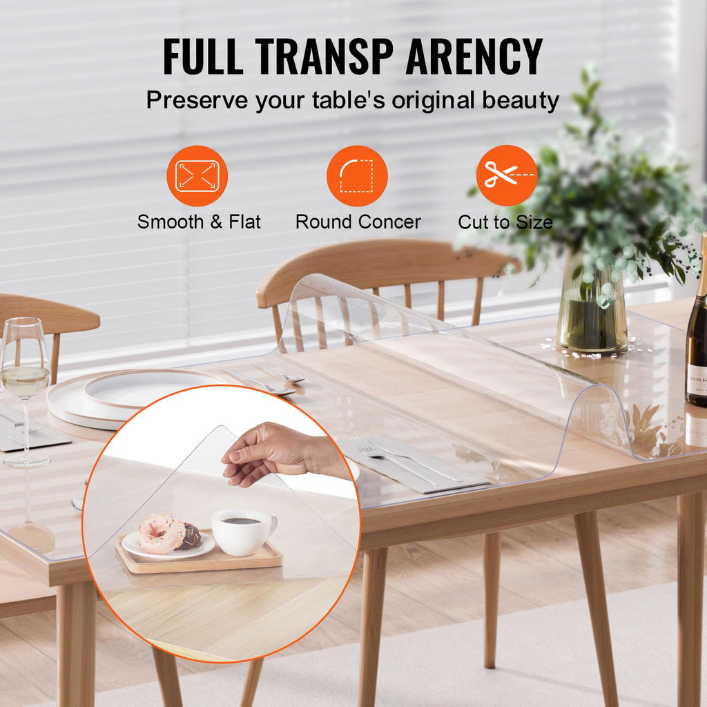VEVOR Clear PVC Square Tablecloth, 12" x 12", 1.5mm Thick, Waterproof, Stain Resistant, Durable, Desk, Coffee Table, Dining Room Table