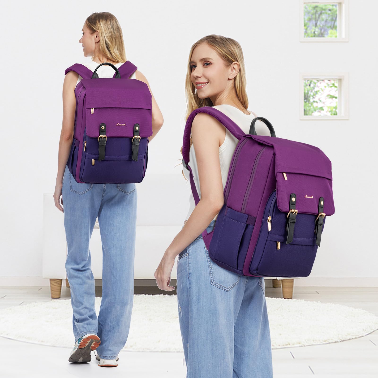 LOVEVOOK Laptop Backpack for Women, 15.6 Inch Vintage Travel Backpack Purse – Airline Approved Large Computer Bag, Lightweight for Nurse Teacher