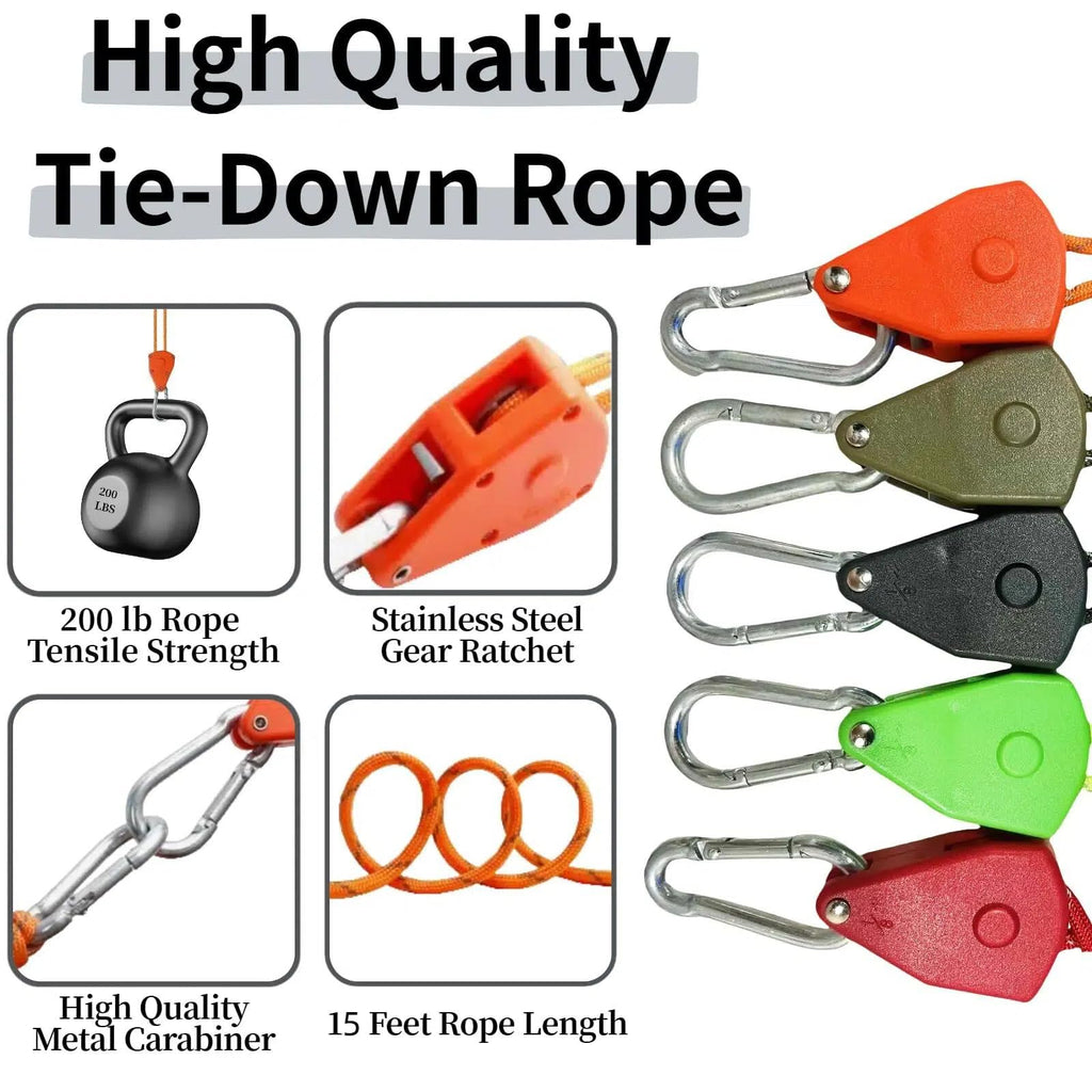 Longer 14ft Retractable Paracord Rope Tie Down Ratchet Strap Small Straps Mini Rope Cam Lock Tent Canopy Tie Down Adjustable Outdoor Windproof Tightener Tensioner Hanger Grow Light 4 Pack 1/8"