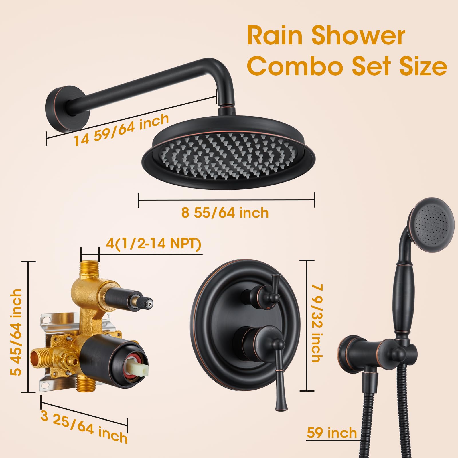 Rainfall Shower Head with Handheld Combo, Brushed Gold Shower System with Balance Pressure Valve, 9 inch Shower Head and Faucet Set, Rain Shower Head with Handheld Spray Wall Mount(B2312-BG)