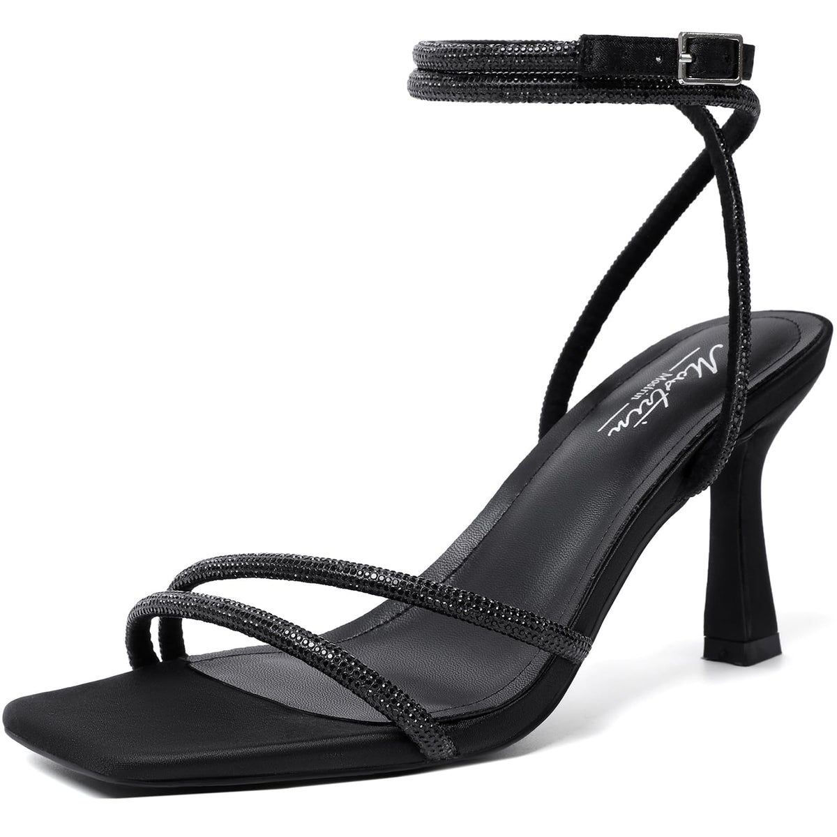Mostrin Strappy Kitten Heels for Women Square Open Toe Heels Ankle Strap Lace Up Heeled Sandals for Party, Prom