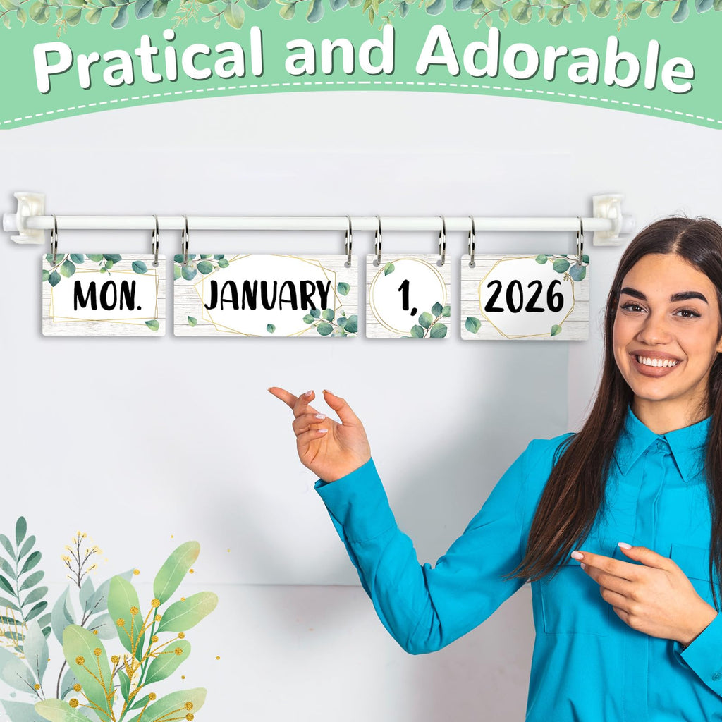 Boho Flip Calendar for Classroom Bulletin Board Set Boho Rainbow Calendar Class Whiteboard Decor with 2026 to 2030 Years Date Cards and Adjustable Rod for Home Elementary School Teacher Supplies