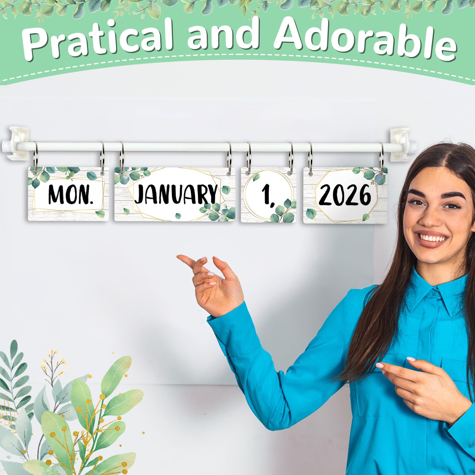 Boho Flip Calendar for Classroom Bulletin Board Set Boho Rainbow Calendar Class Whiteboard Decor with 2026 to 2030 Years Date Cards and Adjustable Rod for Home Elementary School Teacher Supplies