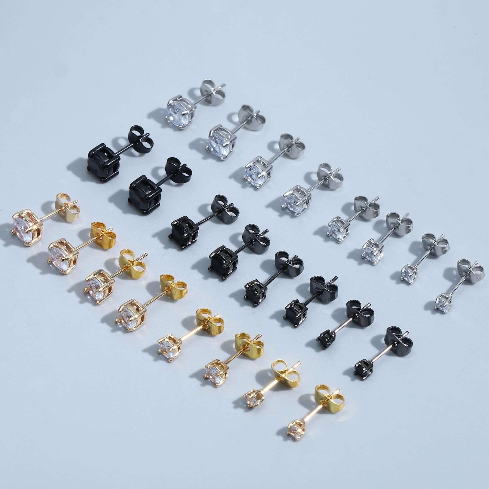 NEWITIN 12 Pairs Stainless Steel Stud Earrings for Men Hypoallergenic Earring Unisex Studs Inlaid Cubic Zirconia Men Earrings Hoop CZ Stud Earring Set for Women