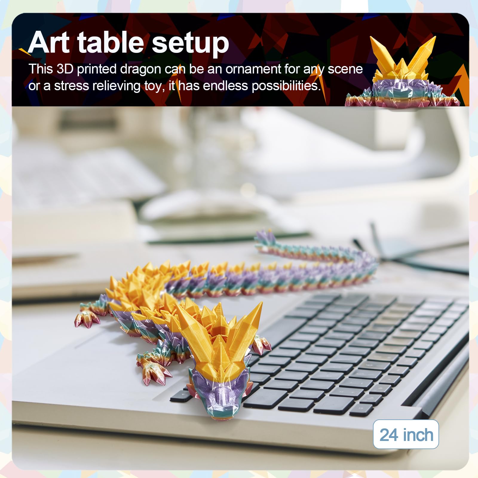 24" Large 3D Printed Dragon - Huge Articulated Crystal Dragon Fidget Toy, Giant Flexible 3D Dragon Figure, Birthday Gift for Boys Girls Kids & Collectors, Home Office Executive Desk Decor