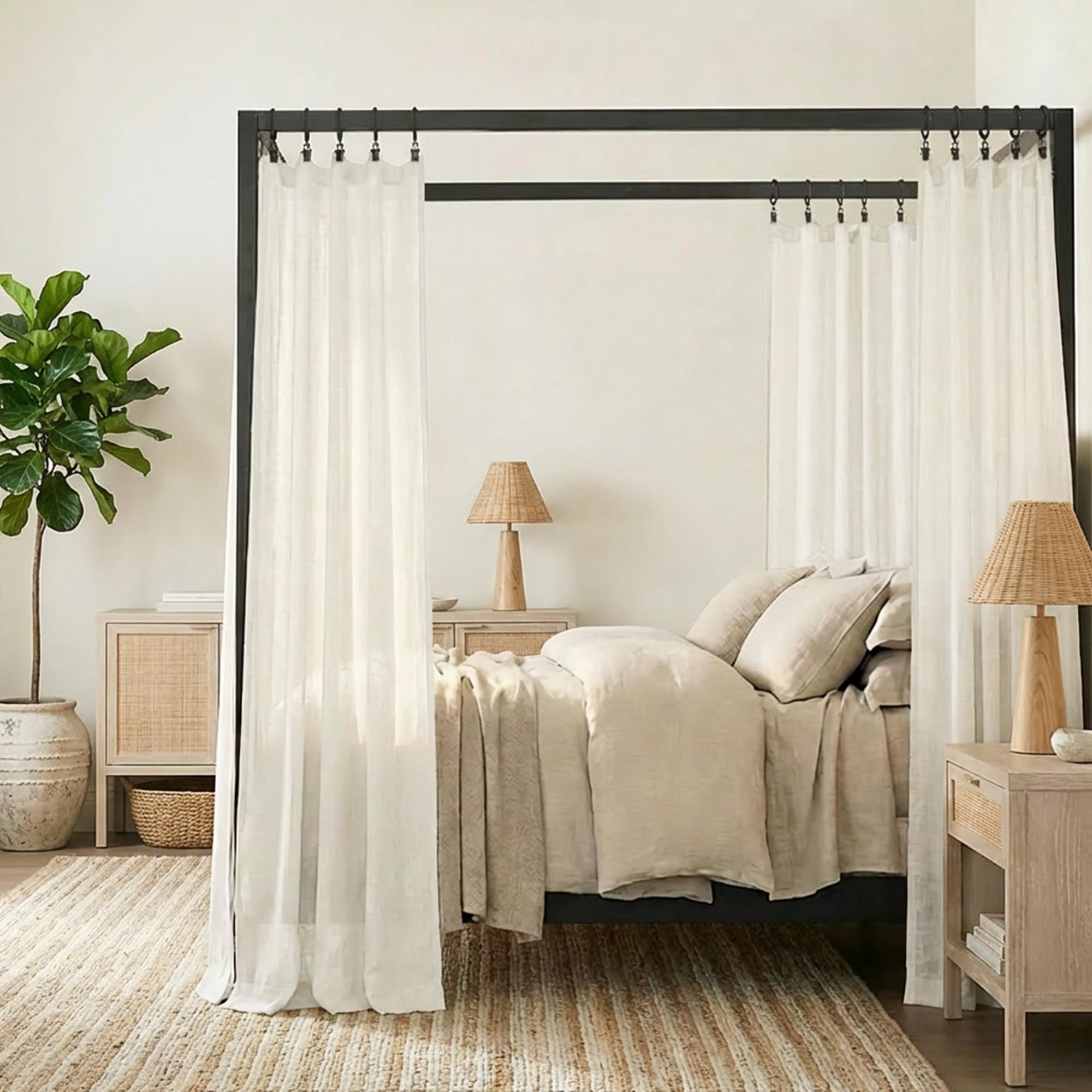 Black Linen Cotton Blend Sheer Curtains, Moody Light Filtering Drapes for Dark Academia Inspired Study Bedroom Living Room, 84 Inch Long 2 Panels Set