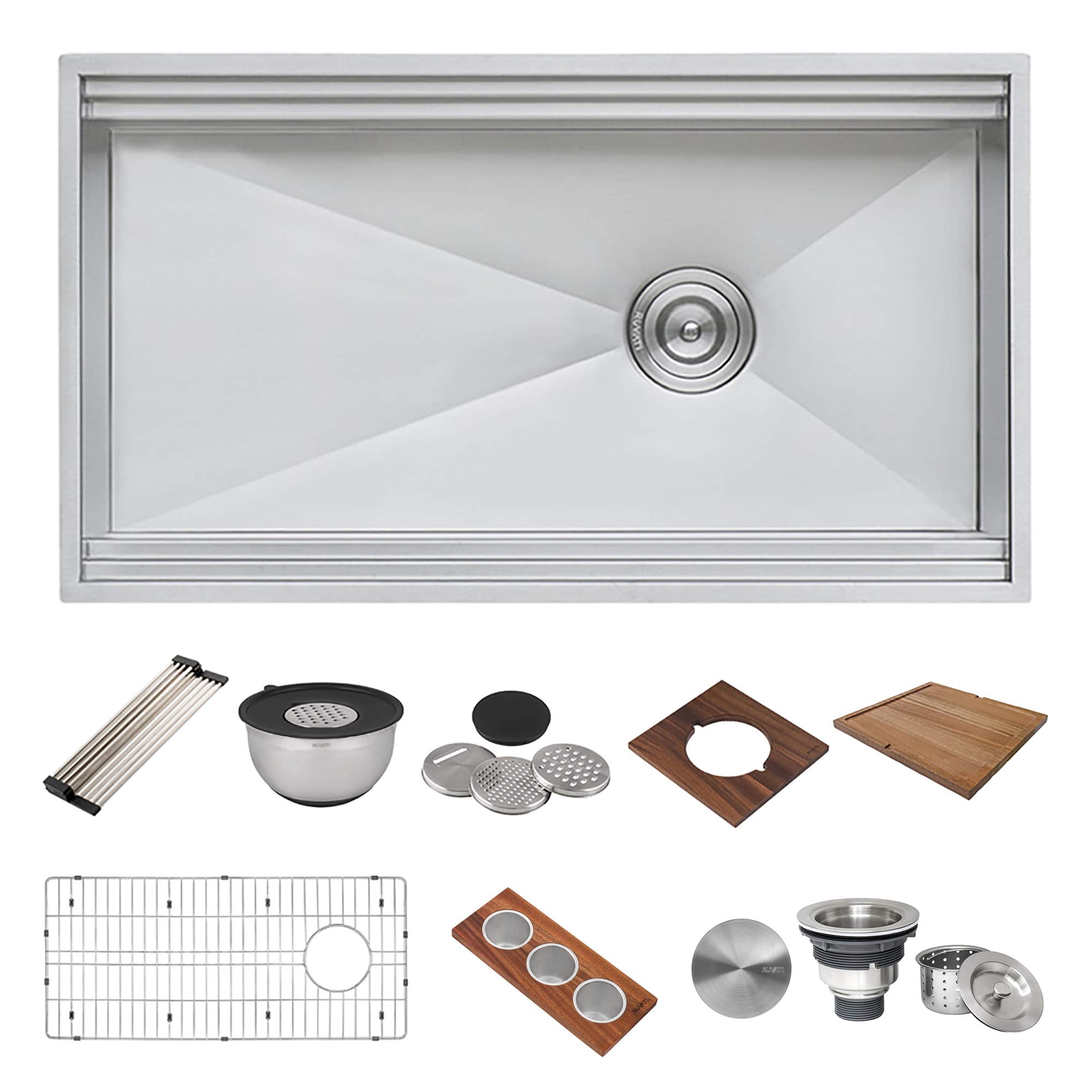 Ruvati 33-inch Workstation Kitchen Sink - Dual Tier Double Bowl Kitchen Sink - Low Divide Undermount Sinks - 16 Gauge Stainless Steel Kitchens Sinks - RVH8255