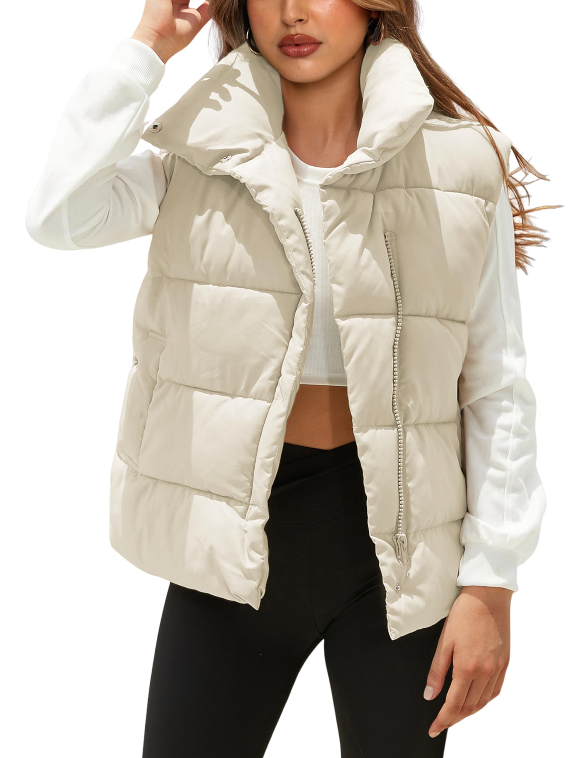 Himosyber Womens Puffer Vest Sleeveless Casual Loose Winter Warm Lightweight Stand Collar Down Jacket Coats