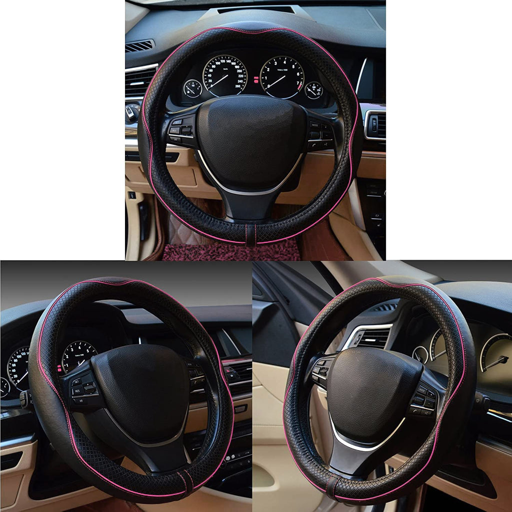 Car Steering Wheel Cover, Anti-Slip, Safety, Soft, Breathable, Heavy Duty, Thick, Full Surround, Sports Style (Black)