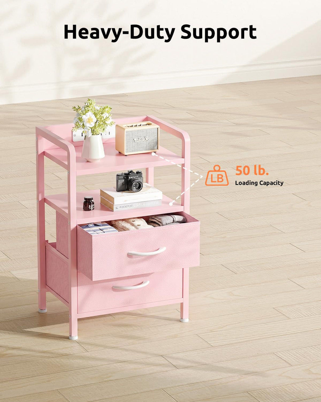Lazzanto Night Stand Bedside Charger Bedroom - Nightstand with Charging Station & LED Light Strip, Night Stand with Storage Shelf & 2 Fabric Drawers, Morden End Table with U-S-B Ports & AC Outlets