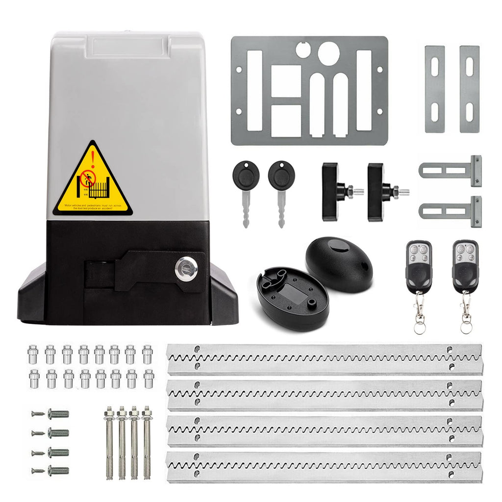 Blütezeit 1800lb Automatic Sliding Gate Opener, 370W Rack Drive Motor with 2 Remote Controls & IR Sensor, 1/2HP Electric Rolling Driveway Slide Gate Motor, Complete Hardware Kit for Gates up to 40ft