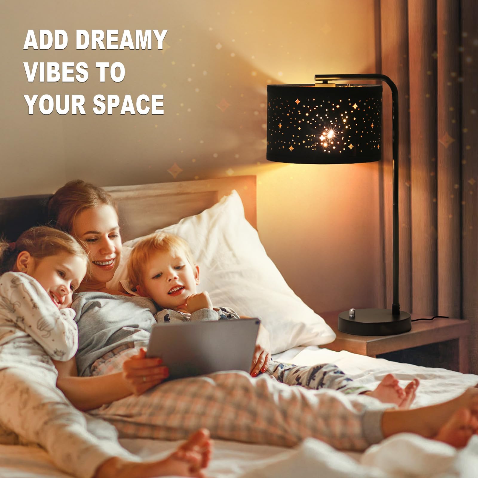 Table Lamps Set of 2, Fully Dimmable Bedside Lamp with USB C+A Charging Ports, Modern Nightstand Lamps with Linen Fabric Shades, Tall Desk Lamp for Bedroom, Living Room, Office, LED Bulb Included
