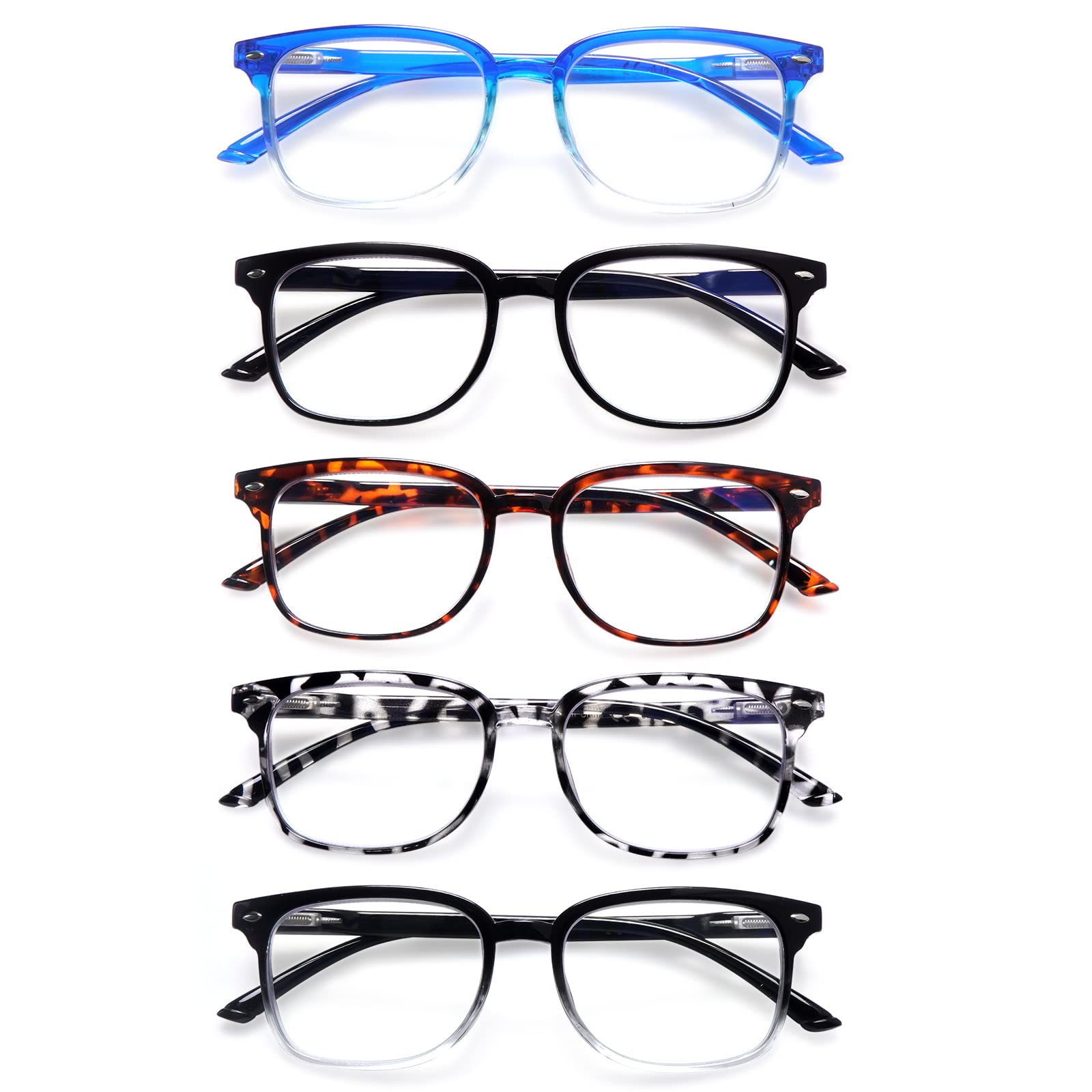 5 Pack Reading Glasses Blue Light Blocking for Women,Computer Readers with Spring Hinge