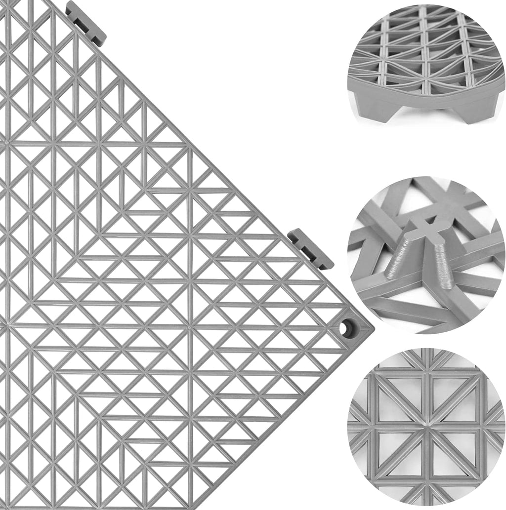 ToLanbbt Modular Interlocking Cushion 8P 11.8" x 11.8" Interlocking Rubber Floor Drain Holes Non-Slip Splicing Drainage Mats for Deck, Shower, Kitchen, Drain Pool, Sauna Bath, Indoor Outdoor (Black)