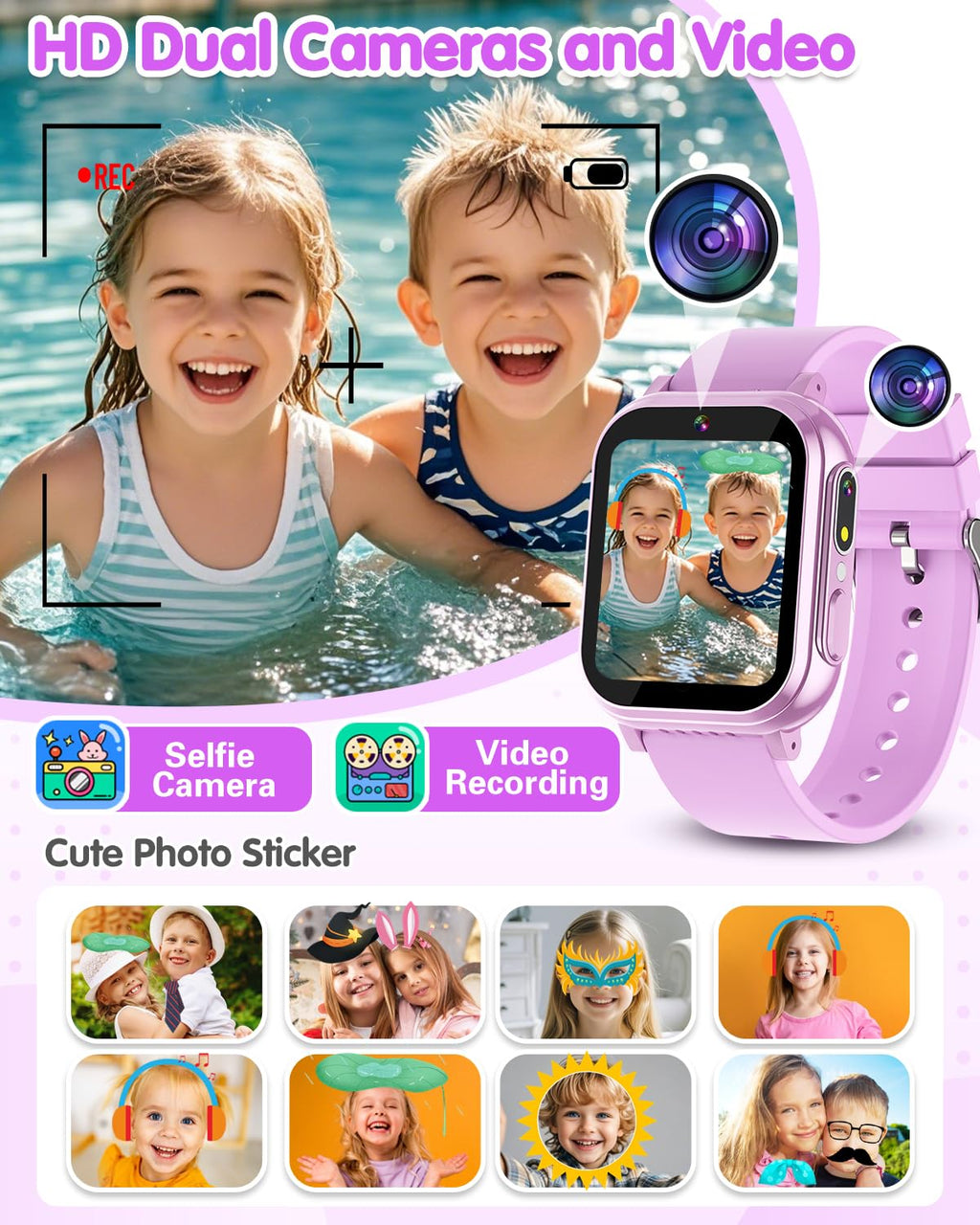 Kids Waterproof Smart Watch Boys Toys Age 5-12 with 32 Games, Dual Camera, Habit Tracking, Music Player, Video, Alarm Clock, HD Touchscreen Watch for Kids Birthday Gift for 3-12 Years Old Boys(Black)