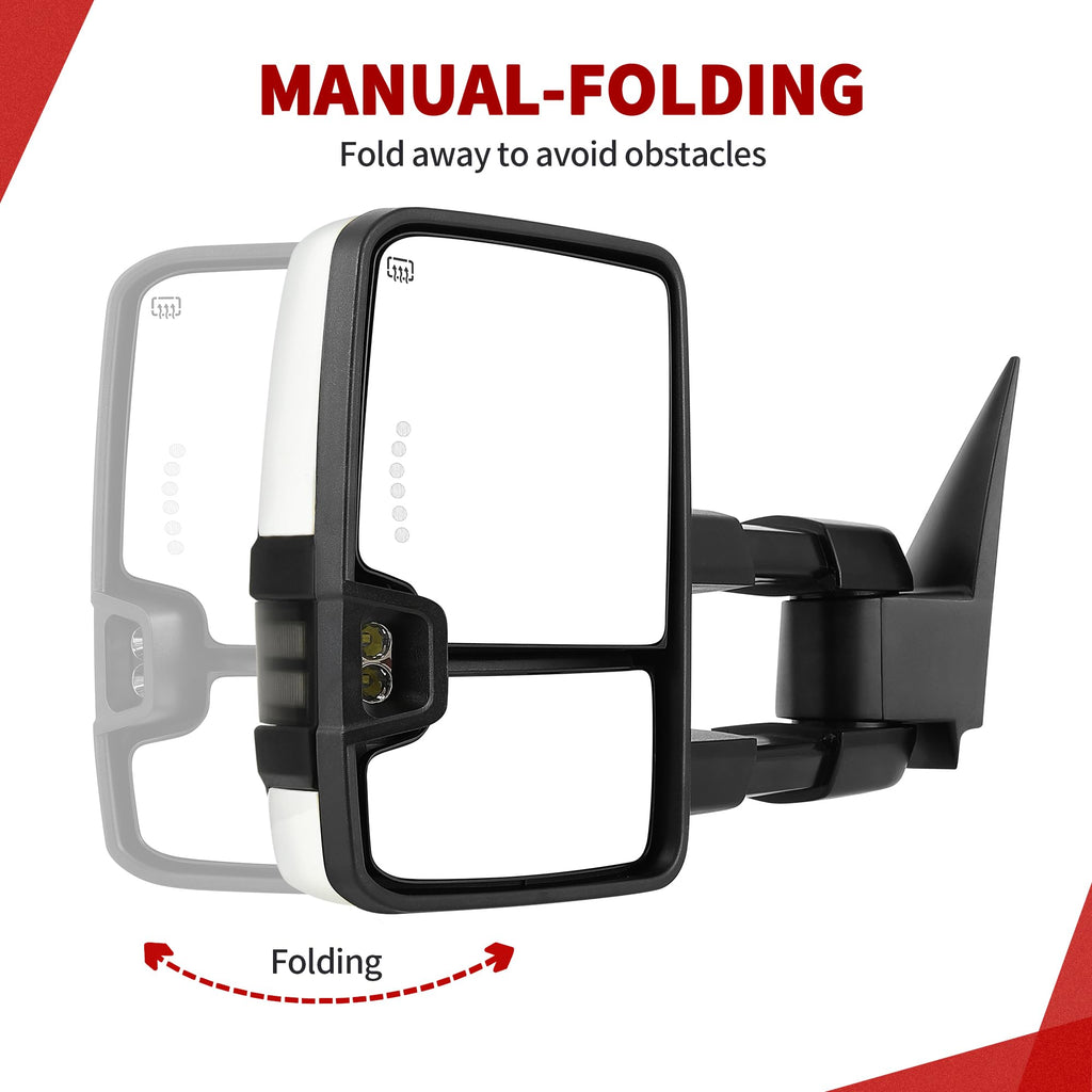 YITAMOTOR Towing Mirrors Compatible with 07-13 Silverado 1500 2500 3500 Tahoe Suburban Avalanche GMC Sierra Yukon Cadillac LED Turn Signal Light Power Heated Manual Telescoping Folding
