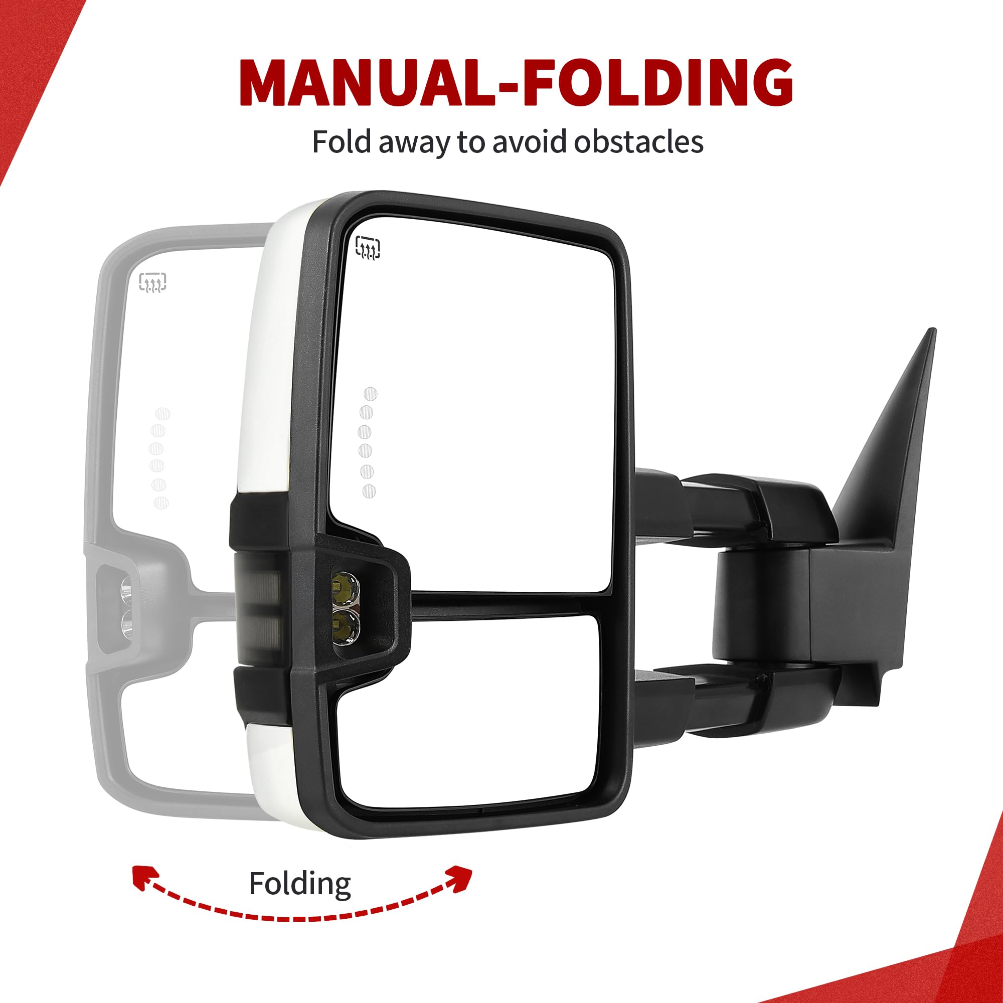 YITAMOTOR Towing Mirrors Compatible with 07-13 Silverado 1500 2500 3500 Tahoe Suburban Avalanche GMC Sierra Yukon Cadillac LED Turn Signal Light Power Heated Manual Telescoping Folding