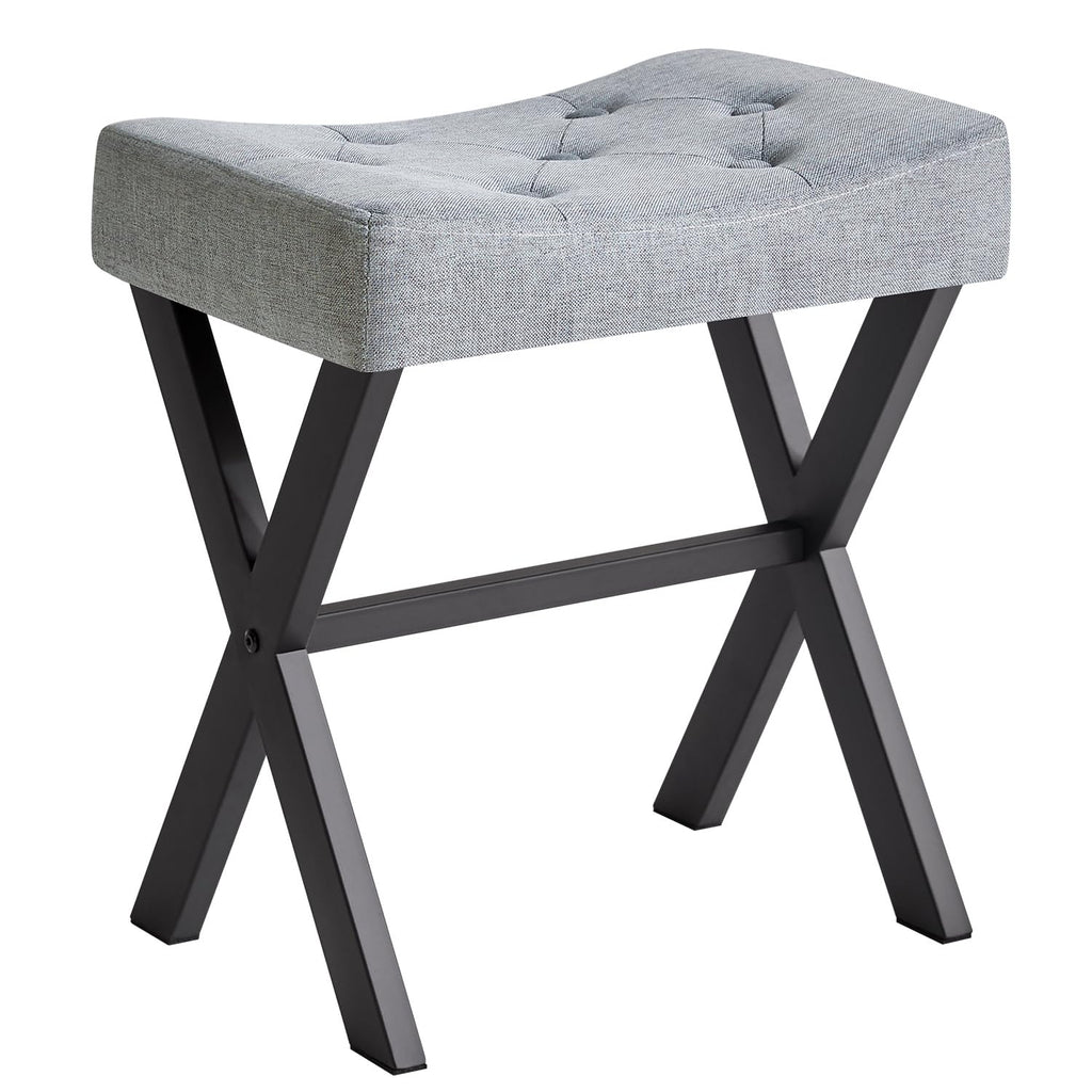 IBUYKE U-Shaped PU Vanity Stool, Square Makeup Chair with X-Leg, Ottoman Seat Footrest Stool, Multi-Use as Small Side Table, for Bedroom, Living Room, Black WBD019B