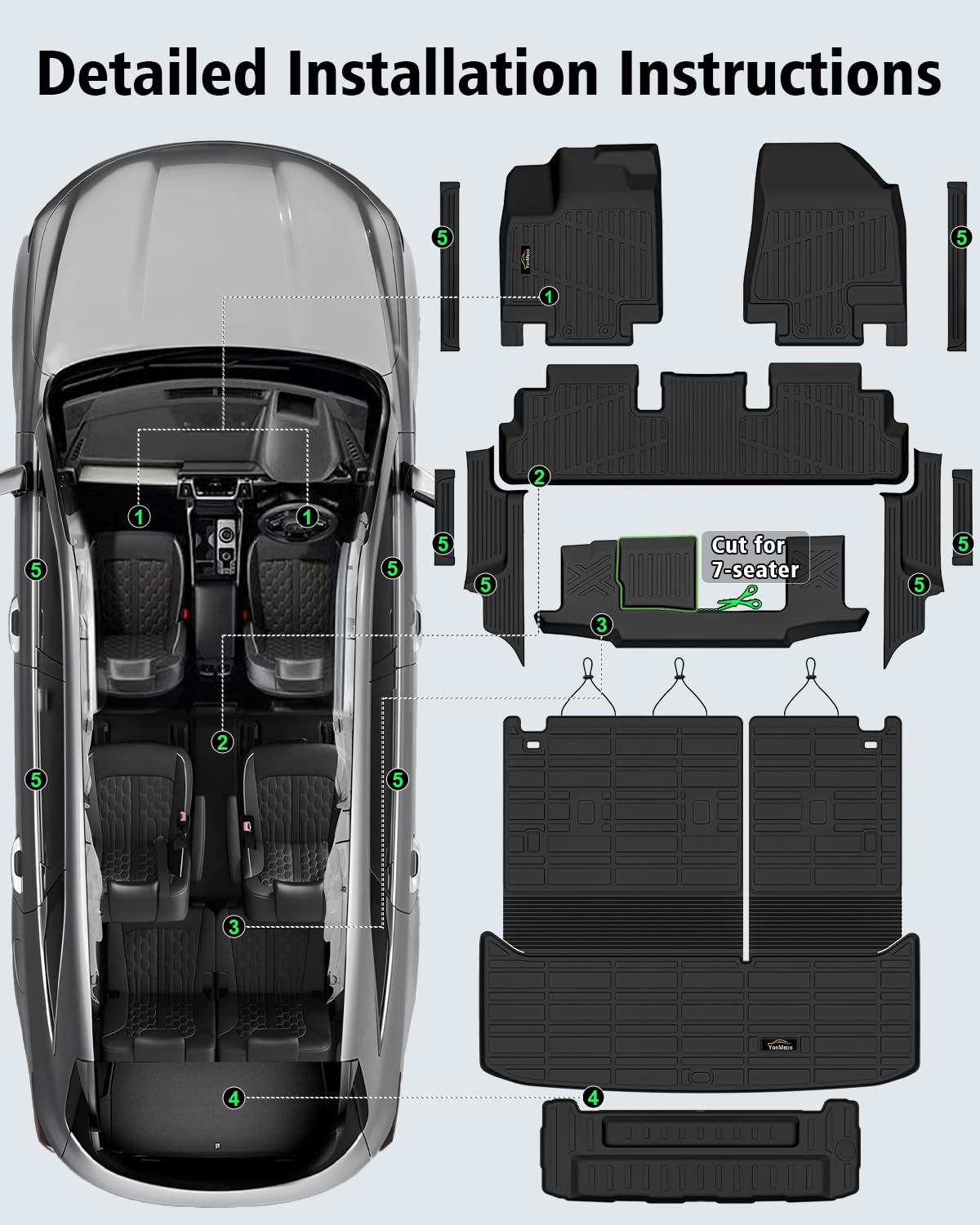 Floor Mats & Cargo Mat & Backrest Mat Custom for Toyota RAV4 Hybrid 2026 (Not for Cargo Area with Subwoofer) (Not for Phev), Door Sill Guards, All Weather TPE Floor Liners for RAV-4 2026 Accessories