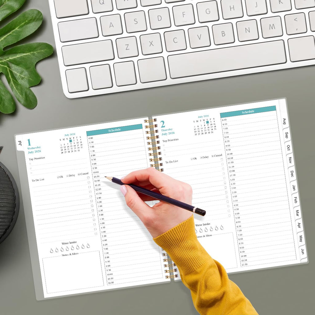 2026-2027 Daily & Monthly Planner - One Page Per Day, Daily Planner from July 2026 to June 2027, Planner 2026-2027 with 12 Monthly Tabs, 6.4" x 8.5", Black