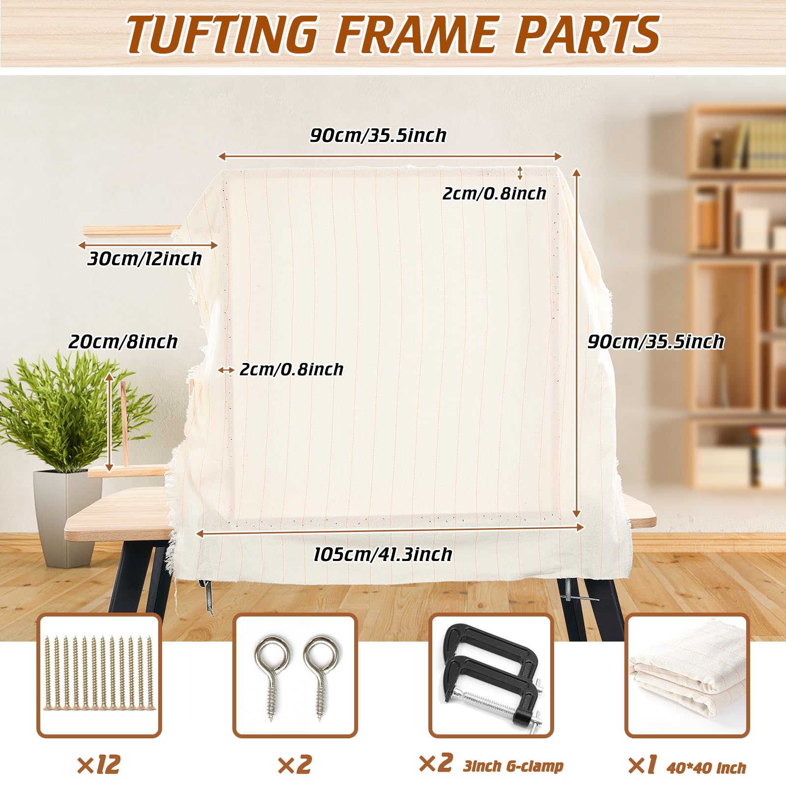 BESGEER Rug Tufting Frame with Tufting Cloth, 29.5” x 29.5” Wooden Frame Rug Making Supplies for Tufting Gun, Table Stand Frame Carpet Making