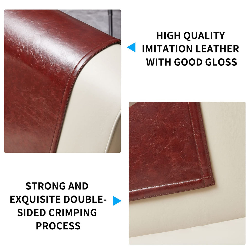 Non Slip Recliner Headrest Protector Washable Faux Leather Headrest Covers for Recliner Chair Waterproof Couch Head Rest Covers for Sofa,Furniture,Office Chair,Theater Seat (Beige)