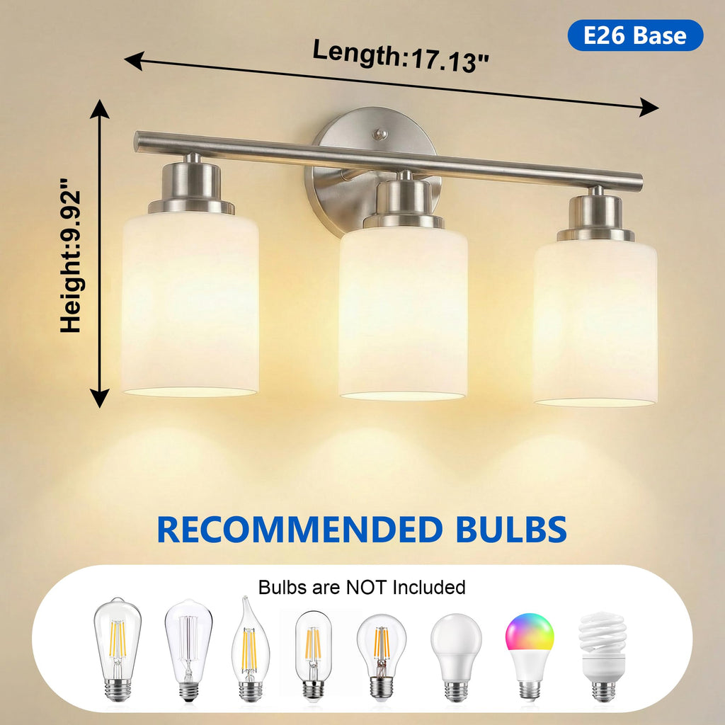 Unicozin 2 Pack Modern Bathroom Light Fixtures, 3 Light Vanity Lights, Black Wall Lamp with Clear Glass for Bathroom, Mirror, Living Room, Bedroom, Hallway, E26 Base
