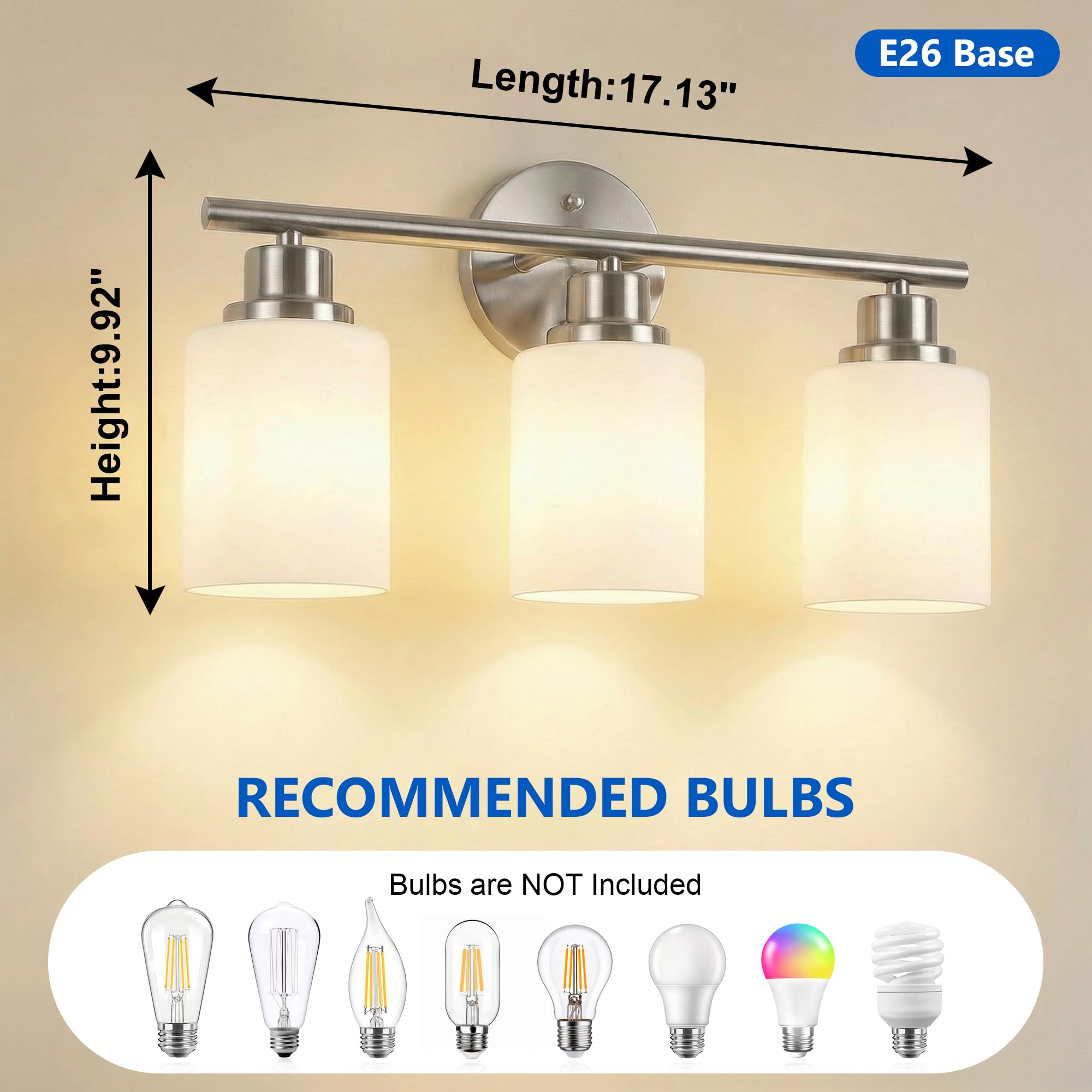 Unicozin 2 Pack Modern Bathroom Light Fixtures, 3 Light Vanity Lights, Black Wall Lamp with Clear Glass for Bathroom, Mirror, Living Room, Bedroom, Hallway, E26 Base