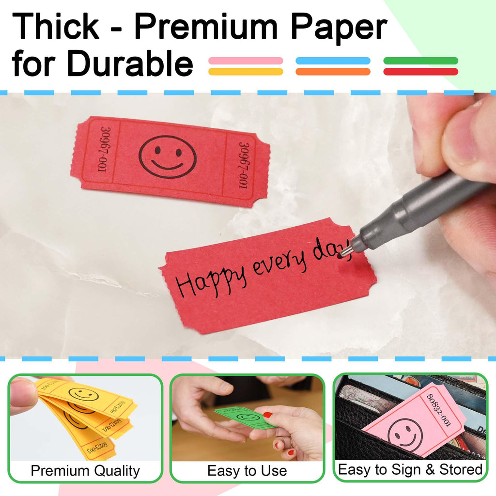 L LIKED 500 Raffle Tickets, Smile,Bule(6 Color Selection), Single Roll, Ticket for Events, Entry, Class Reward, Raffle & Prizes