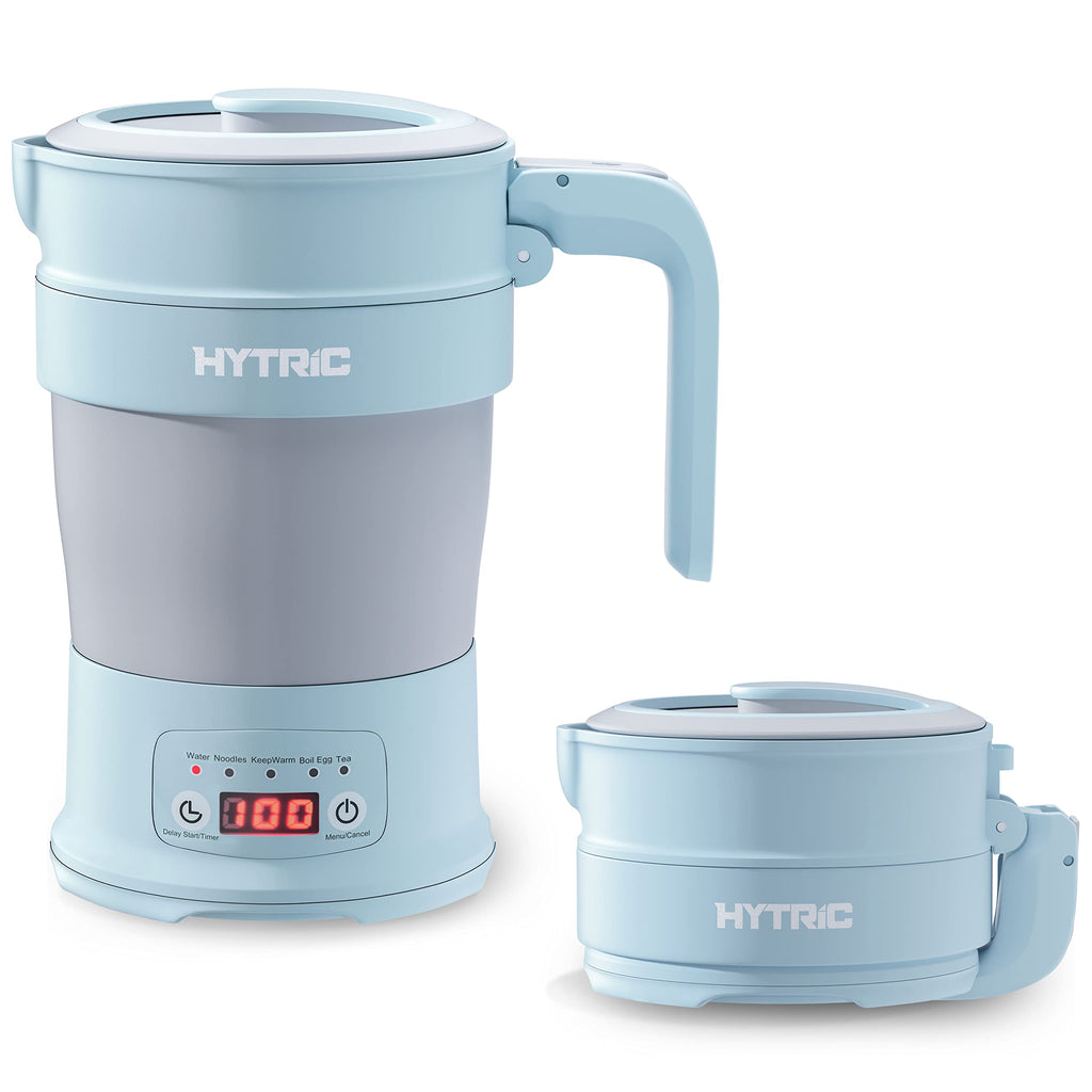 HYTRIC Travel Electric Kettle, 700ML Foldable Small Electric Kettle BPA-Free, Portable Kettle with Multifunctional Panel, Collapsible Hot Water Kettle with Keep Warm & Delay Start, 110V Black