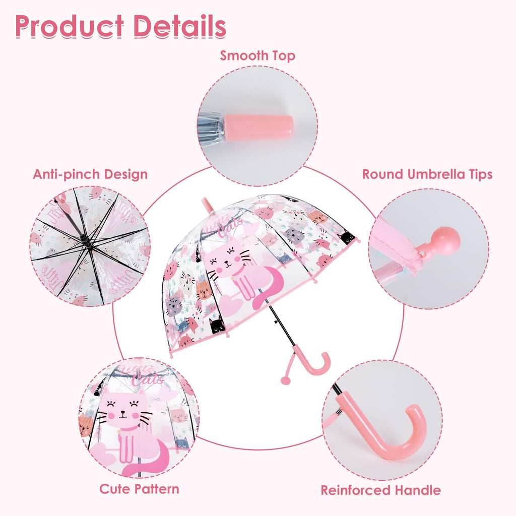 decalsweet Kids Umbrella Clear Bubble Umbrellas for Rain,Transparent Dome Safety Windproof Umbrella with Easy-Grip Hook Handle for Toddler Girls and Boys