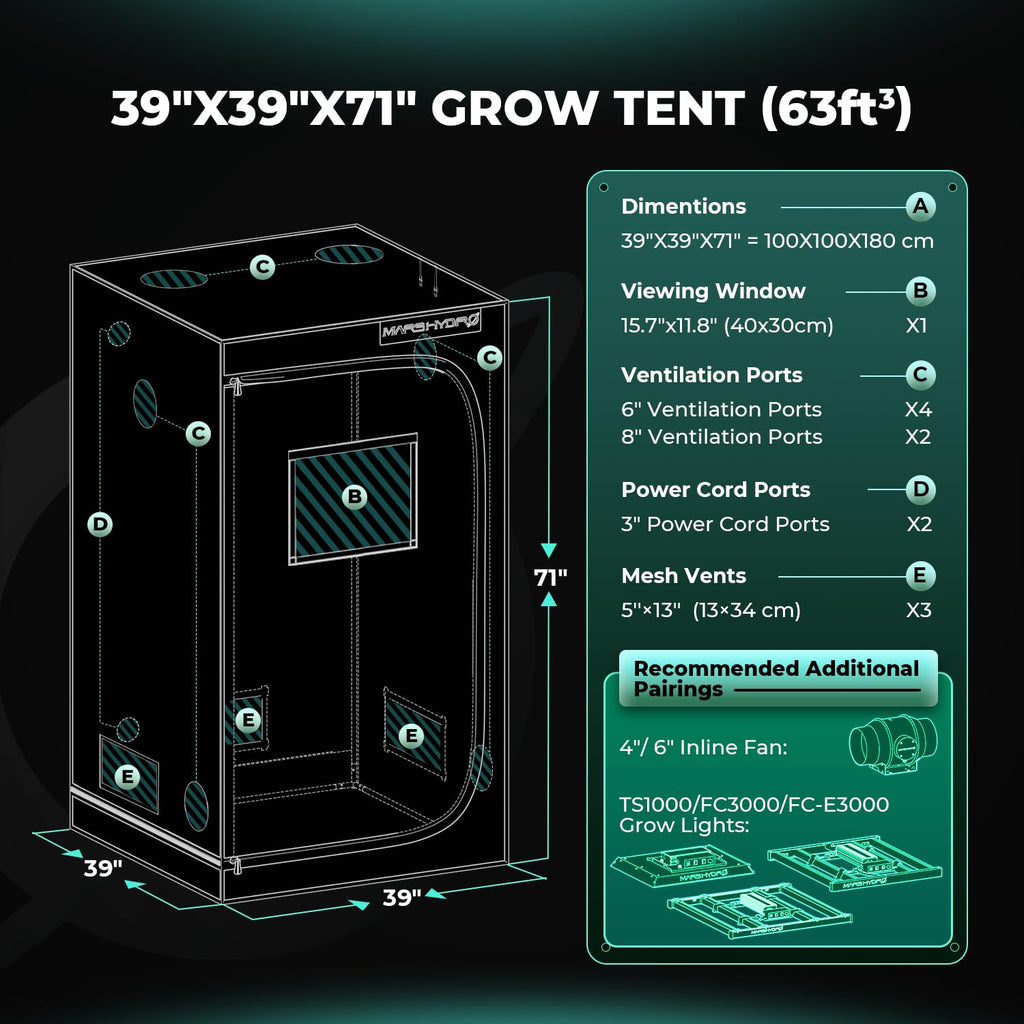 MARS HYDRO 2x2x3 Advanced Grow Tent, 24"x24"x36" High Reflective Mylar 1680D for Hydroponics Indoor Plant Growing, with Floor Tray and Smooth Zipper for TS600