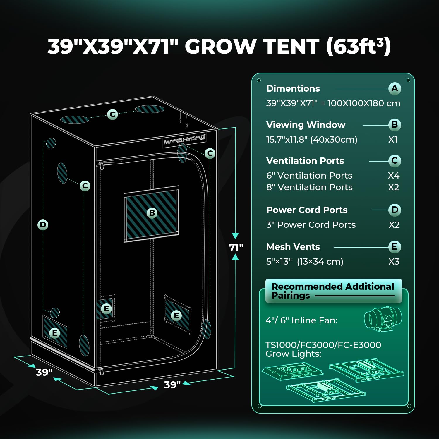 MARS HYDRO 2x2x3 Advanced Grow Tent, 24"x24"x36" High Reflective Mylar 1680D for Hydroponics Indoor Plant Growing, with Floor Tray and Smooth Zipper for TS600