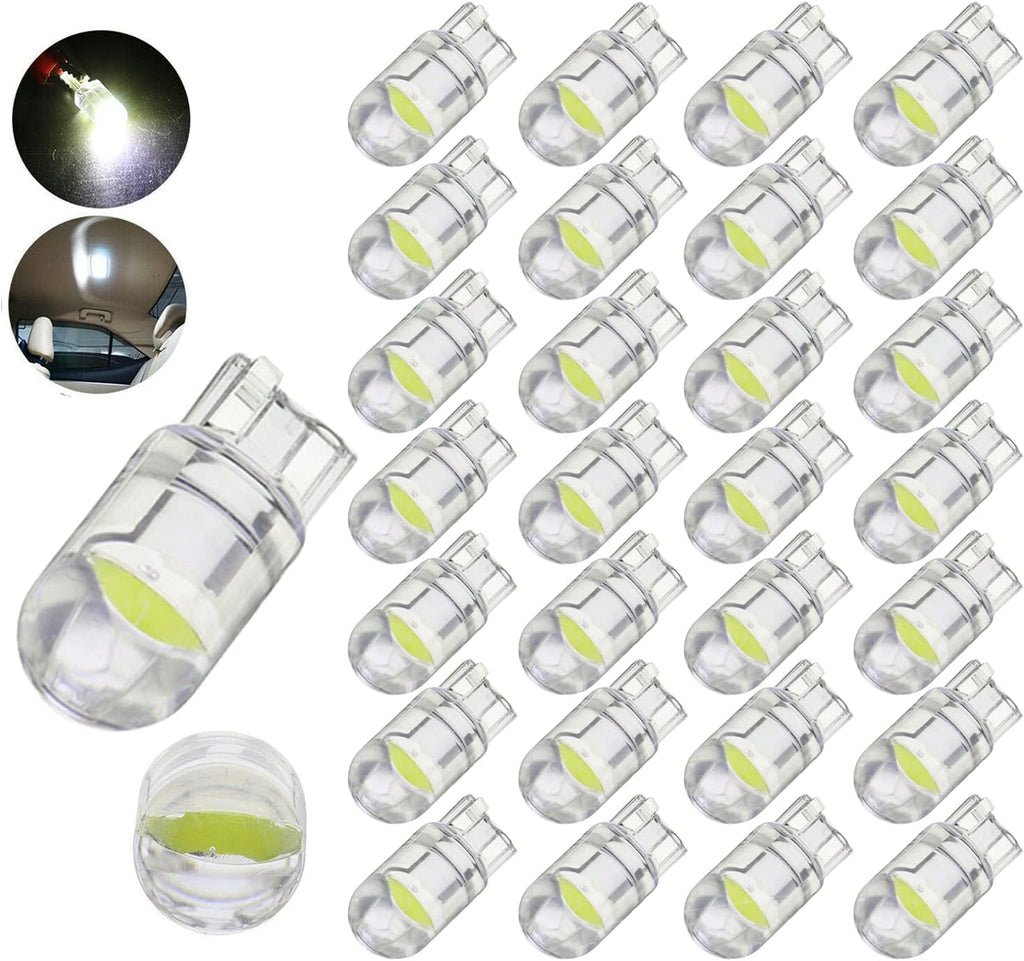 194 LED Light Bulb White 6000K Pack of 30, 168 2825 W5W T10 Wedge COB Bulbs Error Free for Car Dome Map Door Courtesy License Plate