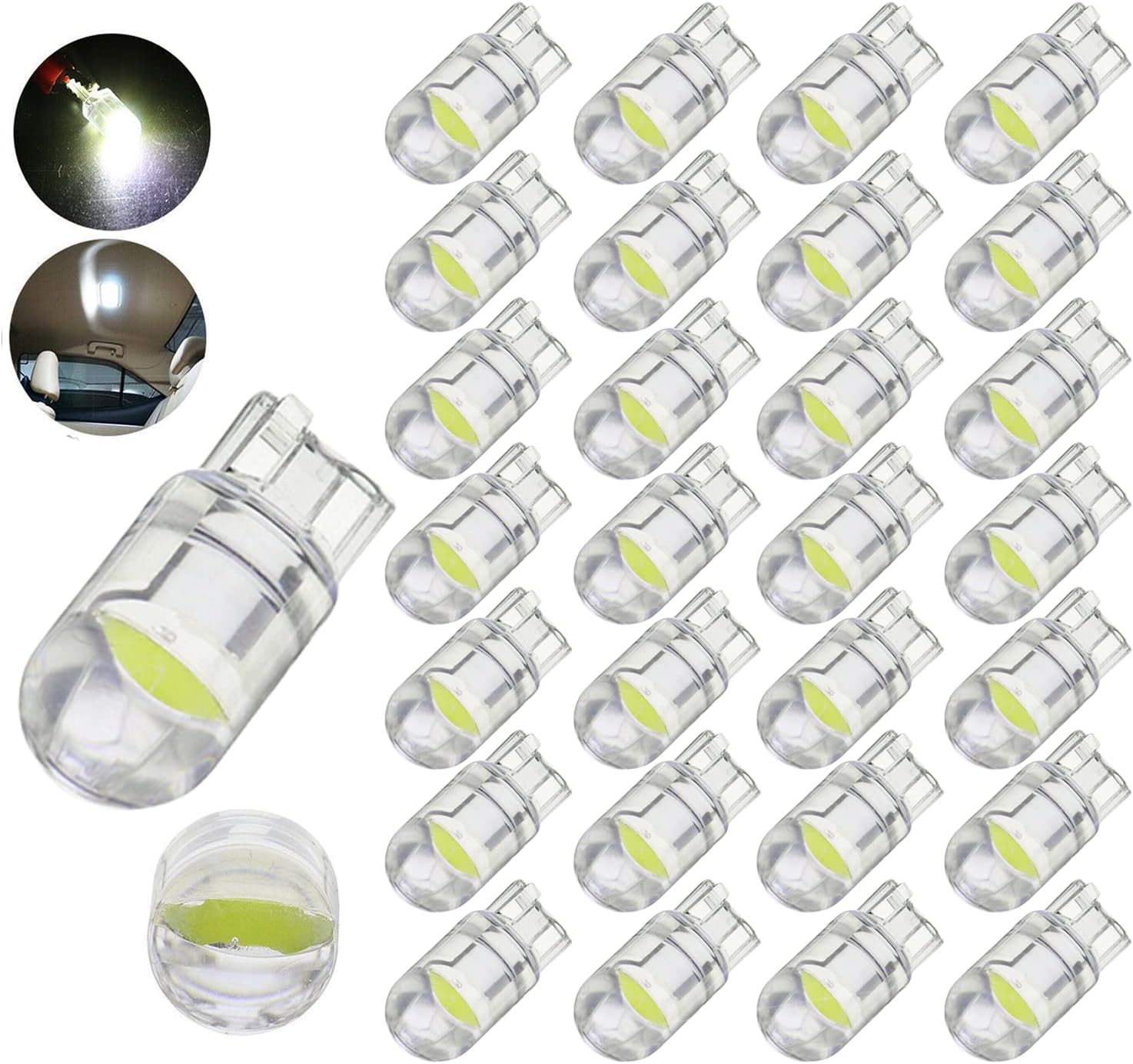 194 LED Light Bulb White 6000K Pack of 30, 168 2825 W5W T10 Wedge COB Bulbs Error Free for Car Dome Map Door Courtesy License Plate