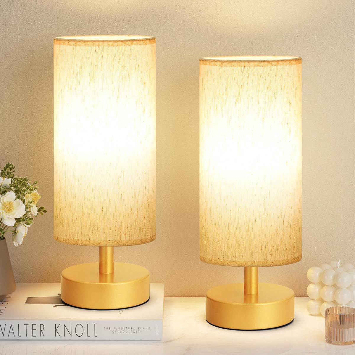 PartageiZ Small Table Lamp for Bedroom Set of 2 - Bedside Lamps for Night Stands, Minimalist Nightstand Light Lamp, Desk Lamps for Reading Room, Kids Room, Living Room, Office, Dorm