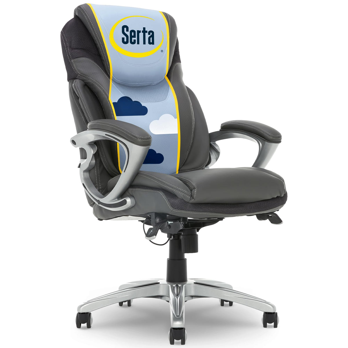 Serta Bryce Executive Office Chair - Ergonomic Computer DeskChair with Lumbar Technology - Adjustable Height - Memory Foam Body Pillows - 360° Swivel Rolling Base - Bonded Leather - Black
