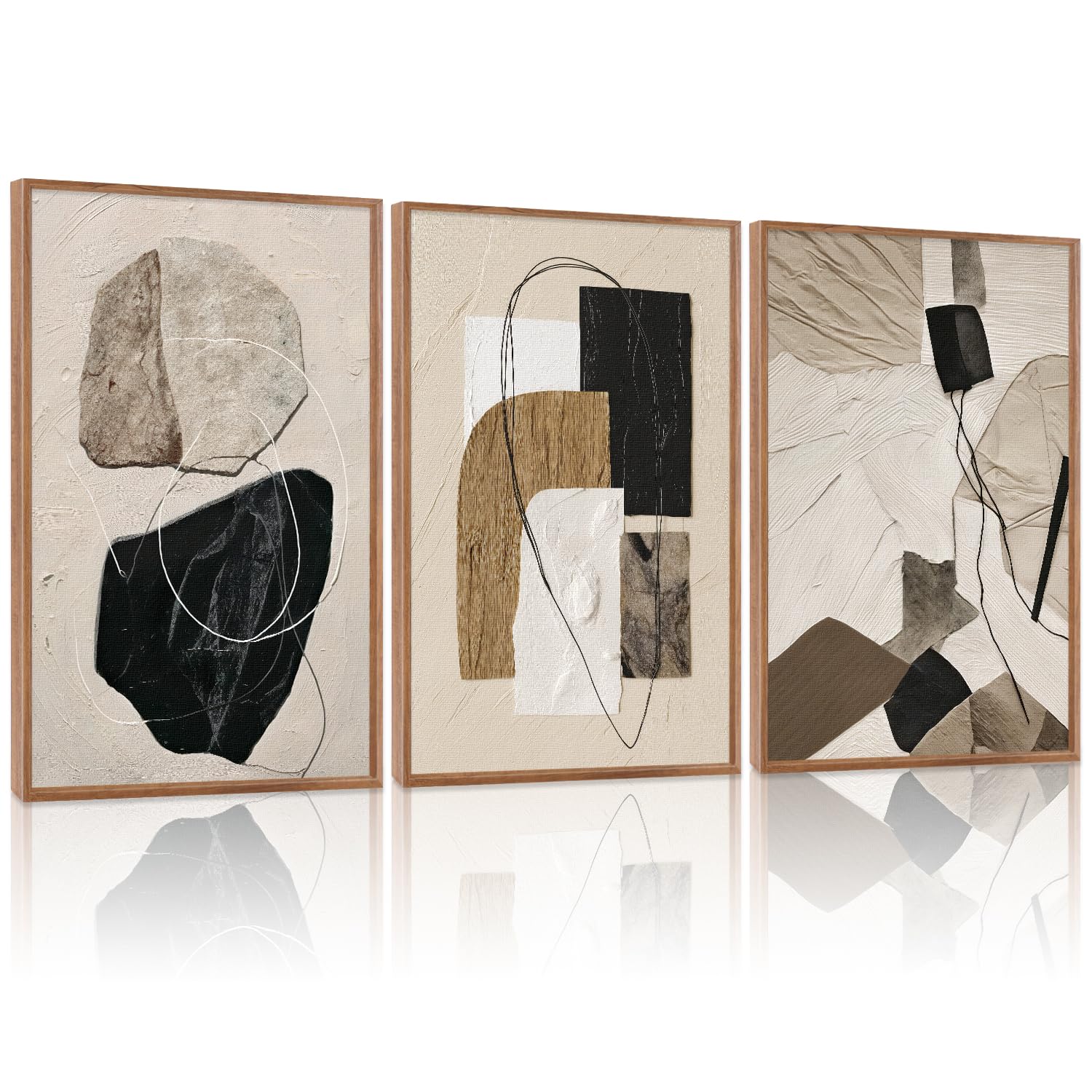 CHDITB Abstract Modern Framed Canvas Wall Art Set, Contemporary Artwork for Home Decor, Neutral Pastel Illustration Wall Painting, Nordic Minimal Zen Art Prints for Living Room Office-16 x24 x3