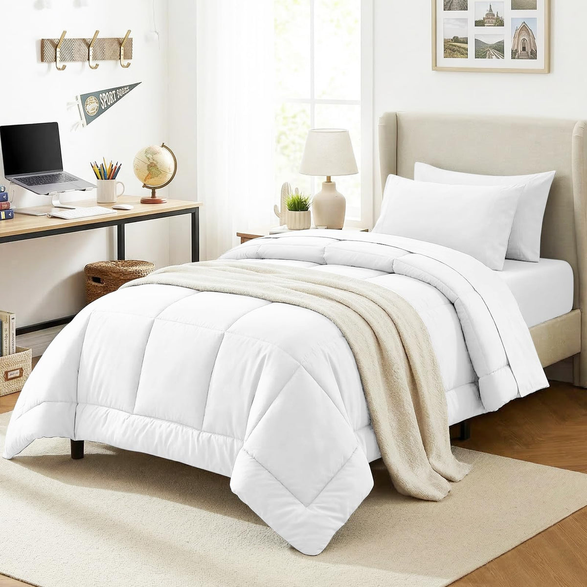 CozyLux Twin XL Comforter Set Baby Blue, 5 Pieces Twin Extra Long Bed in a Bag for College Dorm, All Season Bedding Set with Stitch Quilted Comforter, Flat Sheet, Fitted Sheet, Pillowcases