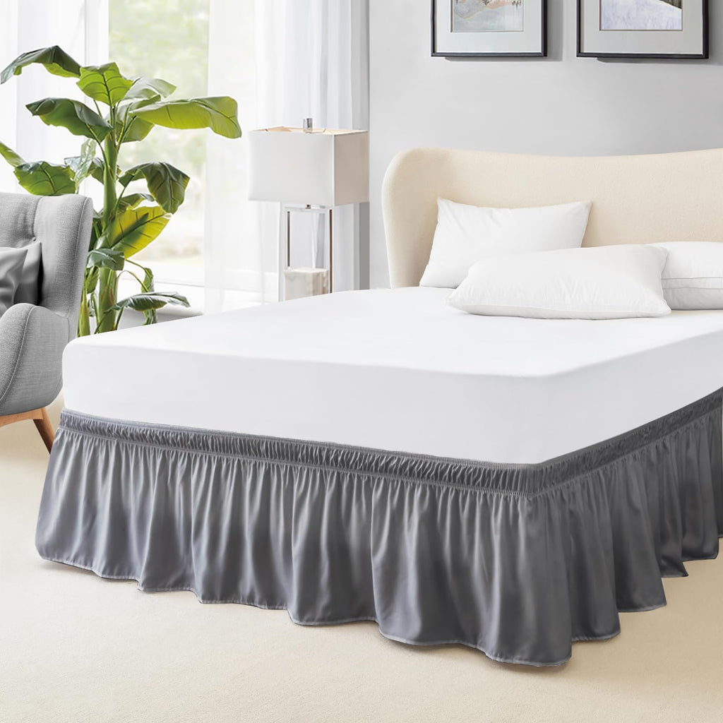 FreshCulture Twin Bed Skirt, Elastic Wrap Around Bed Skirt Twin Bed, Easy Fit with 15-Inch Tailored Drop, Hotel Quality Bed Skirts for Adjustable Bed (Beige)