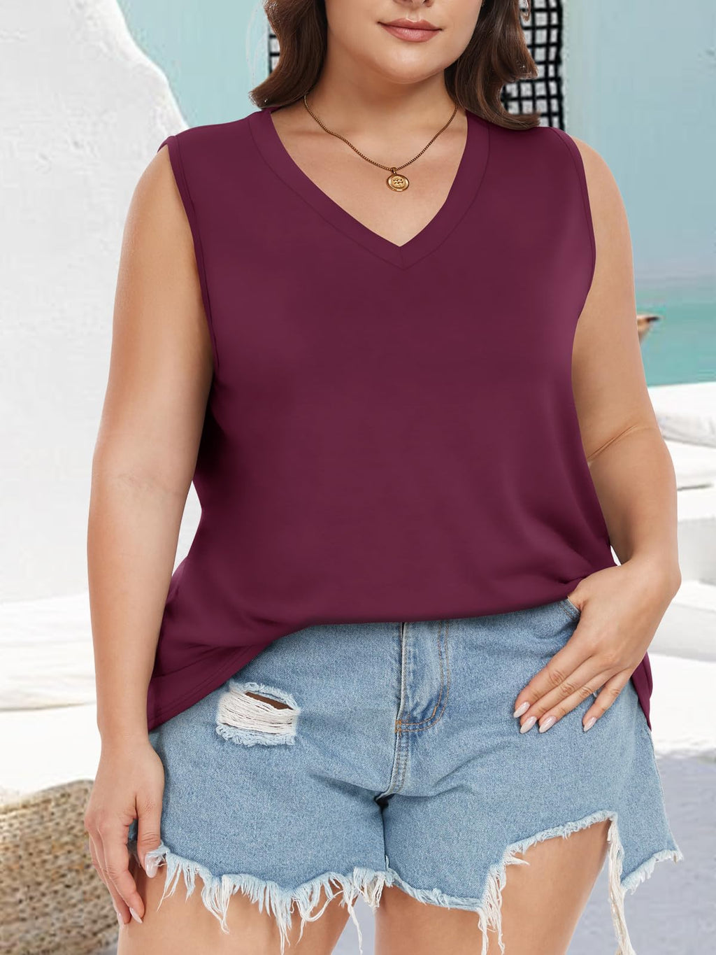 Plus Size Tanks Women Summer Top V Neck Sleeveless Top Loose Fit Tee Workout Shirts 2026