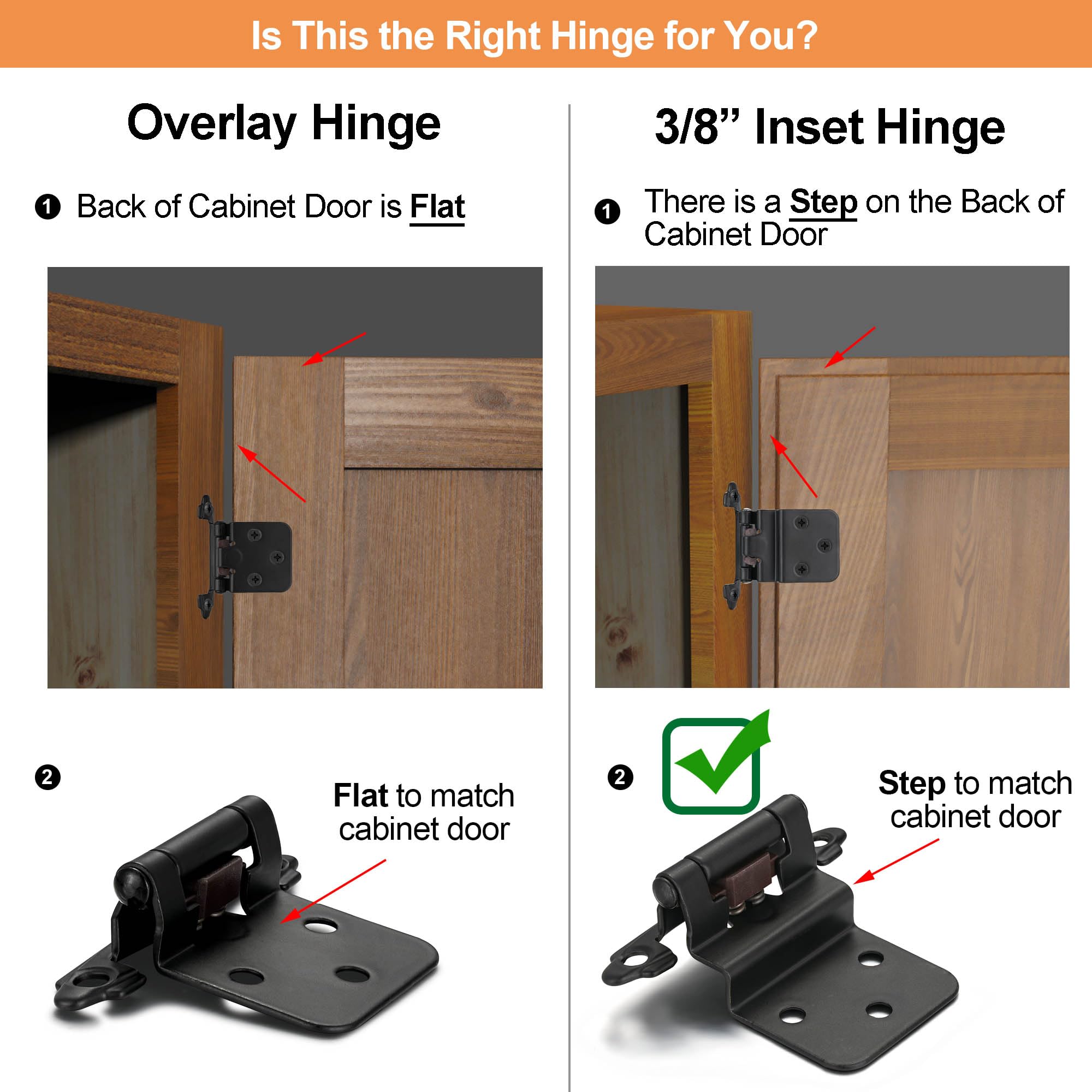 4 Pack (2 Pairs) Antique Brass Self Closing Cabinet Hinges for Kitchen Cabinet Door, 1/2" Overlay (Variable) Semi Concealed Kitchen Cabinet Hinges