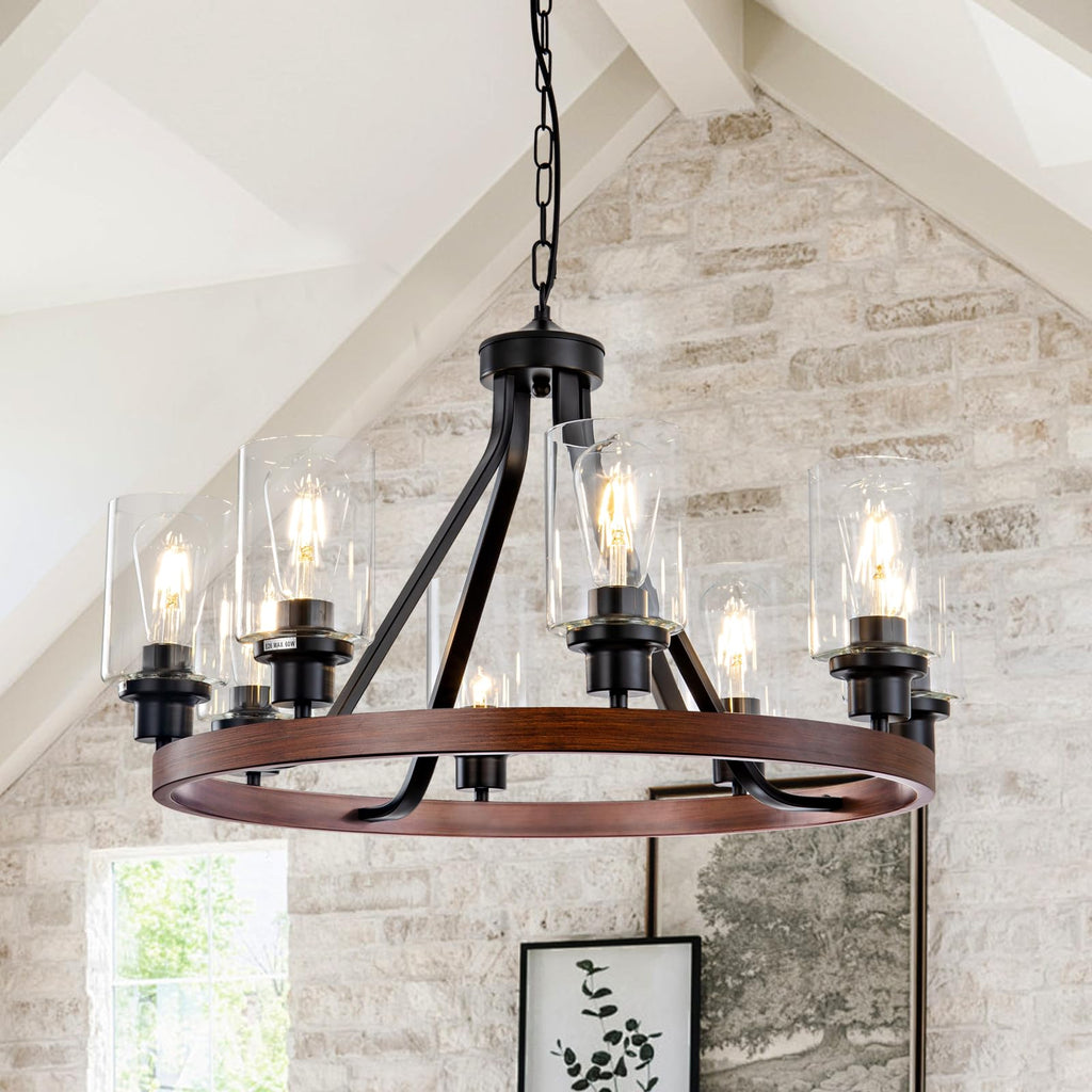 Lanhall 6-Light Modern Dining Room Light Fixture Brushed Nickel Kitchen Chandelier Ceiling Hanging Pendant Lighting with Glass Shade for Living Room Bedroom Entryway Adjustable Height Metal E26