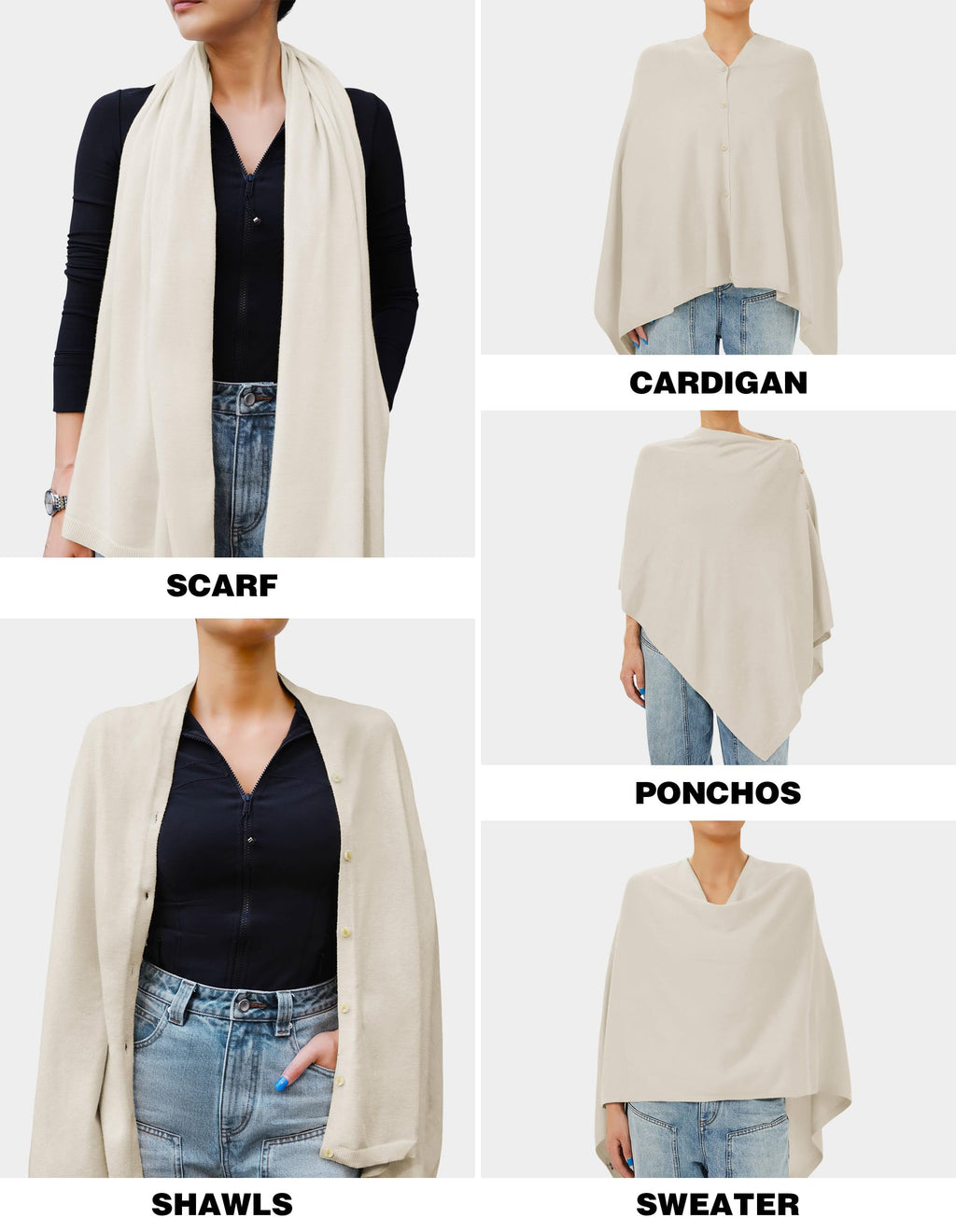 PULI Women's Versatile Knitted Shawls Scarf Poncho Sweater with Buttons Lightweight Spring Summer Fall Wraps