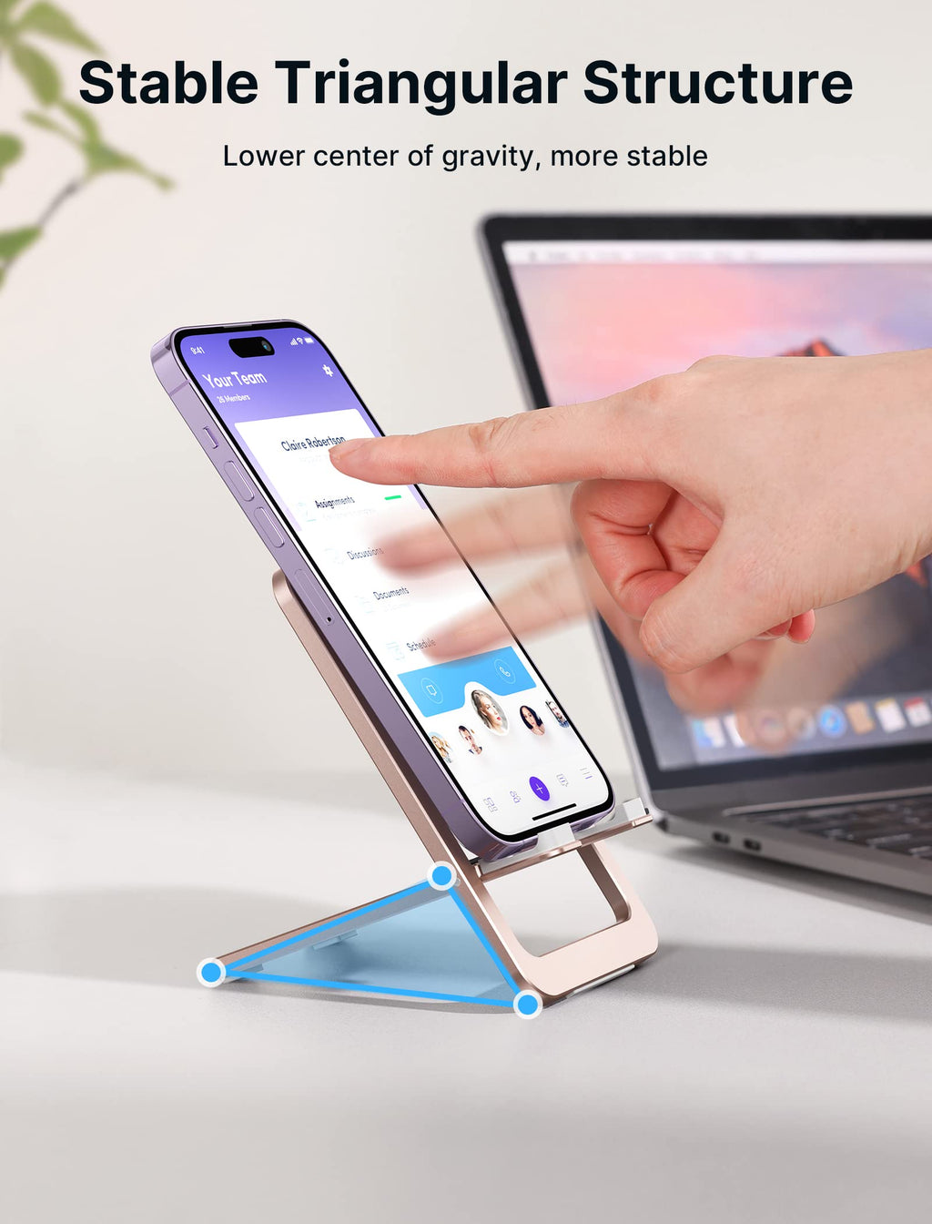 JSAUX Cell Phone Stand, Foldable Aluminum Adjustable Phone Holder for Desk Portable Travel Essentials Office Accessories for iPhone 17 16 15 14 13 Pro Max Samsung S25 S24 S23 Ultra Kindle-Black