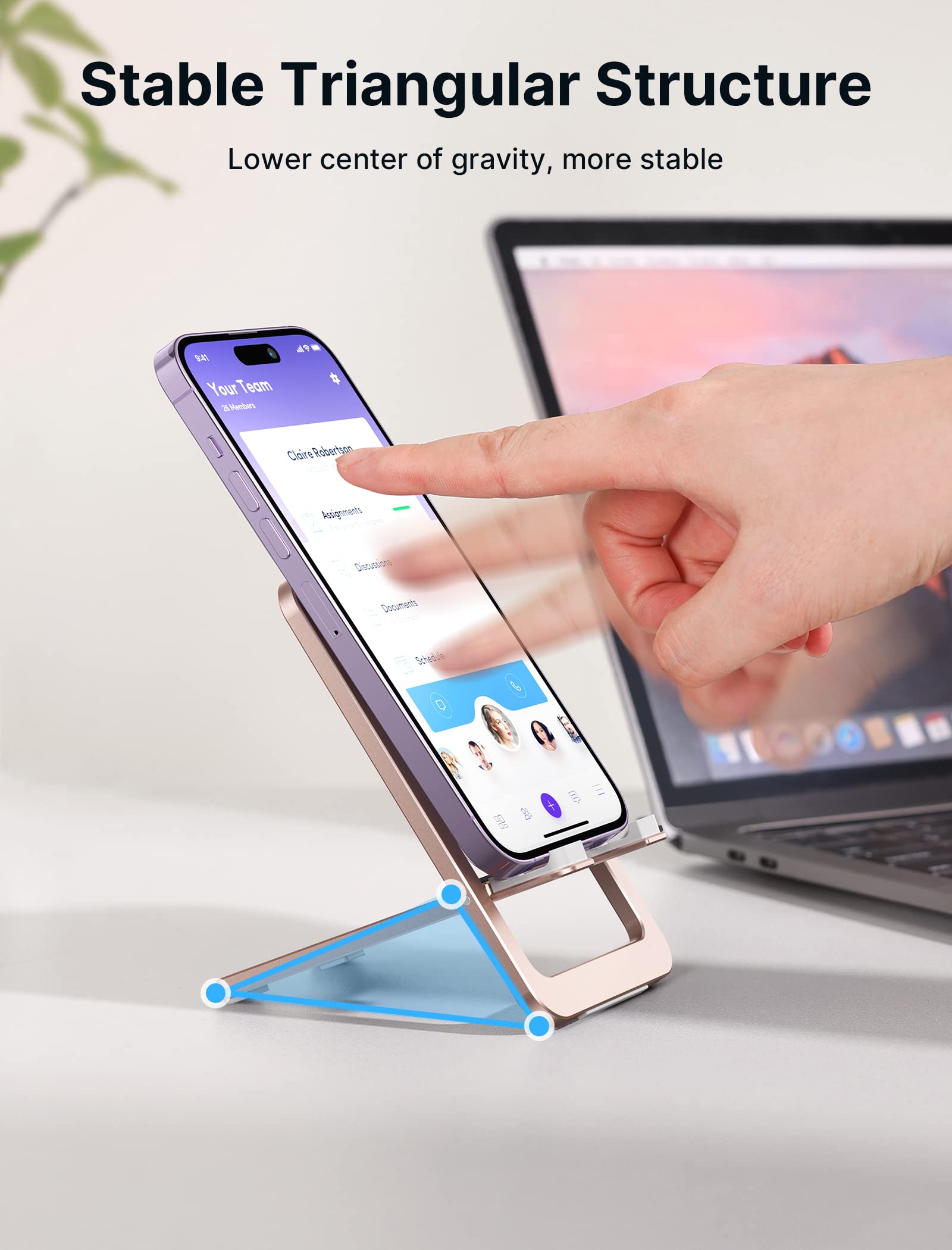 JSAUX Cell Phone Stand, Foldable Aluminum Adjustable Phone Holder for Desk Portable Travel Essentials Office Accessories for iPhone 17 16 15 14 13 Pro Max Samsung S25 S24 S23 Ultra Kindle-Black