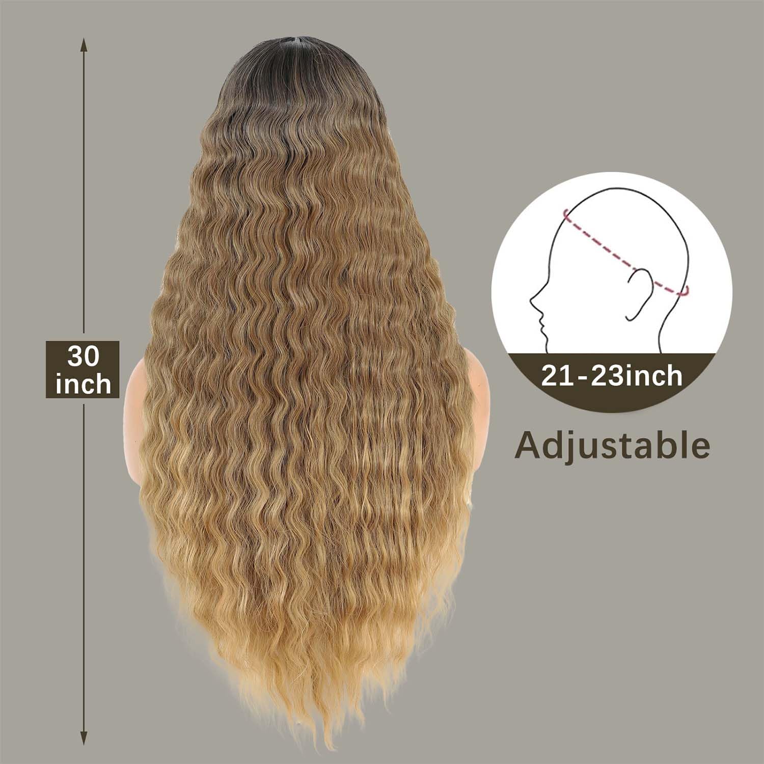 INSTASTYLE 30 Inch Synthetic Curly Wigs for Women Long Black Hair Wig Lace Front 4" Simulated Scalp Natural Loose Deep Wave Crimps Curls Wig As Hair Replacement Wigs 1B