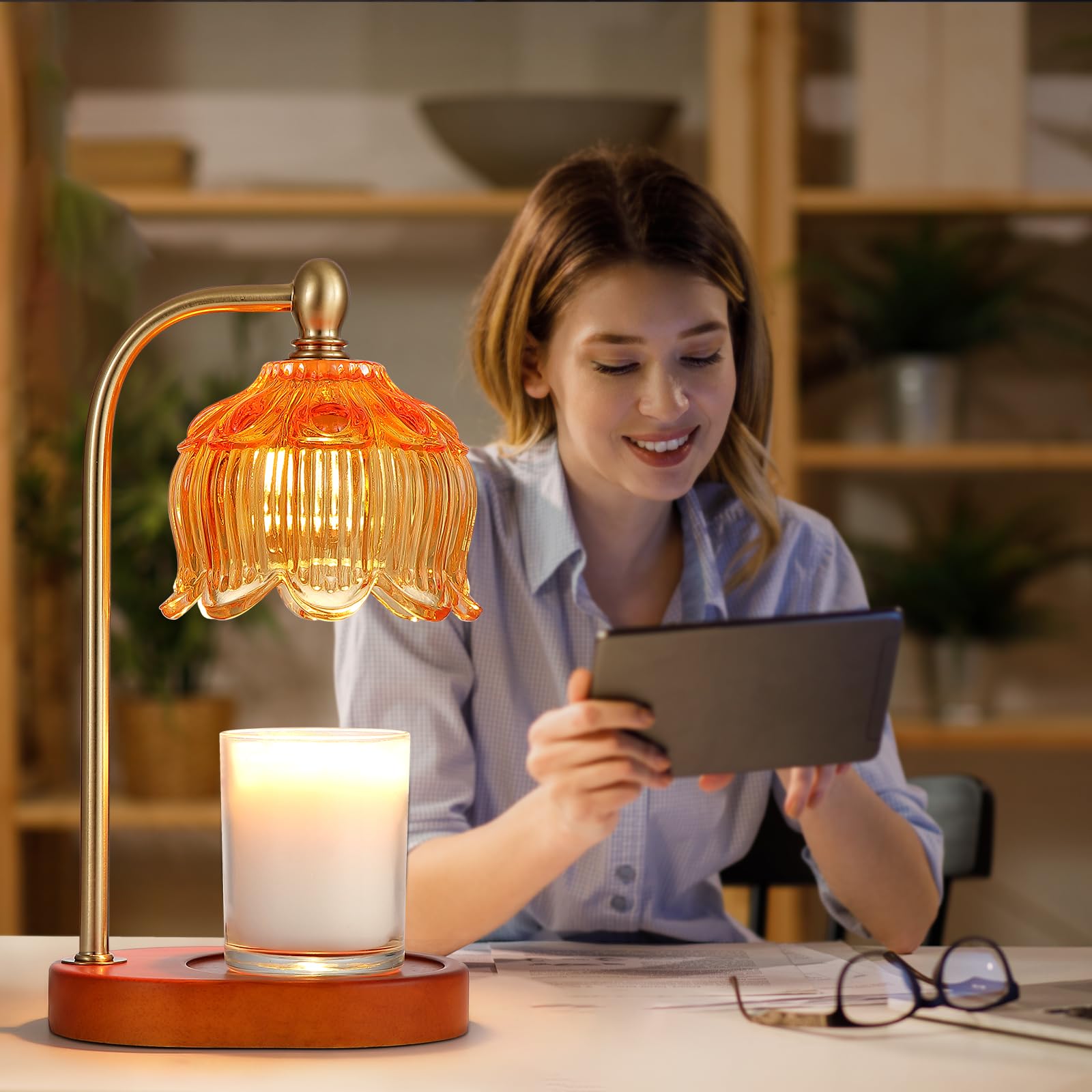 MEIXISUE Candle Warmer Lamp with Timer and Dimmer,Electric Amber Light Gifts for Women Melt Wax Warmer Lamp with 2 Bulbs for Candle Jars House Warming New Home Decor